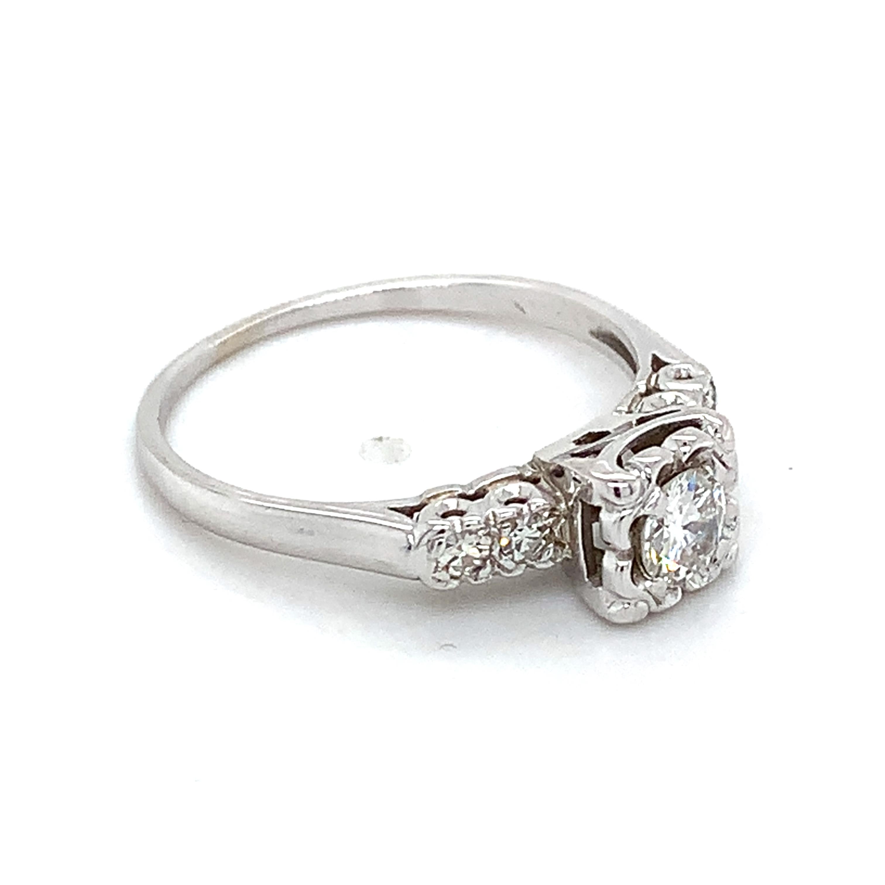 Vintage 14K White Gold Round White Diamond Buttercup Five Stone Ring Size 7