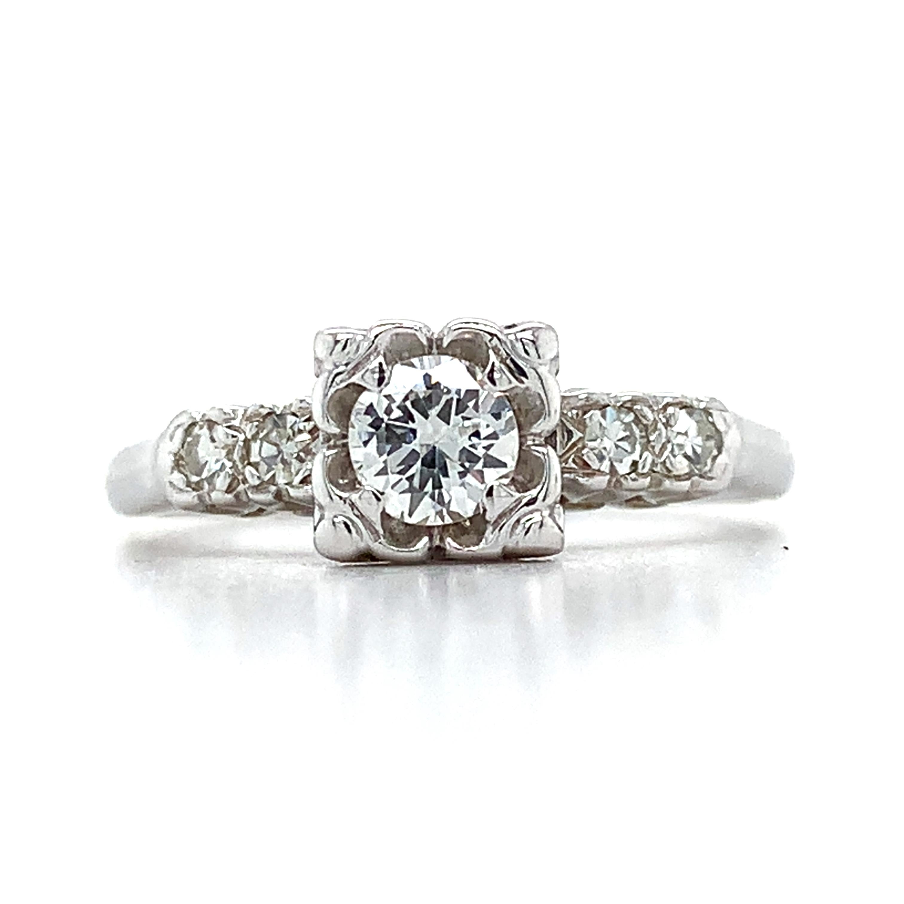 Vintage 14K White Gold Round White Diamond Buttercup Five Stone Ring Size 7