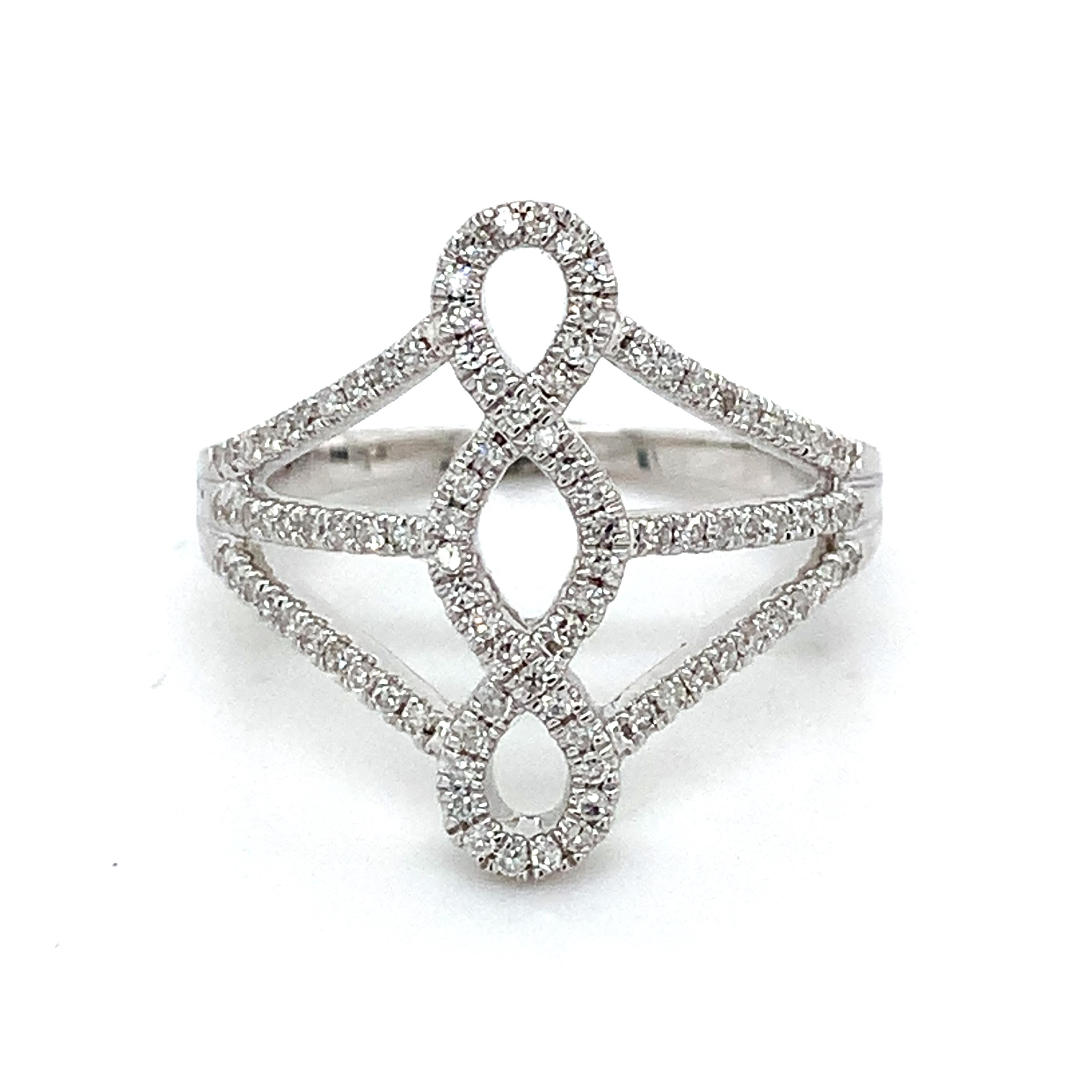 14k White Gold Pave .35CTW Single Cut Round Diamond Openwork Infinity Ring