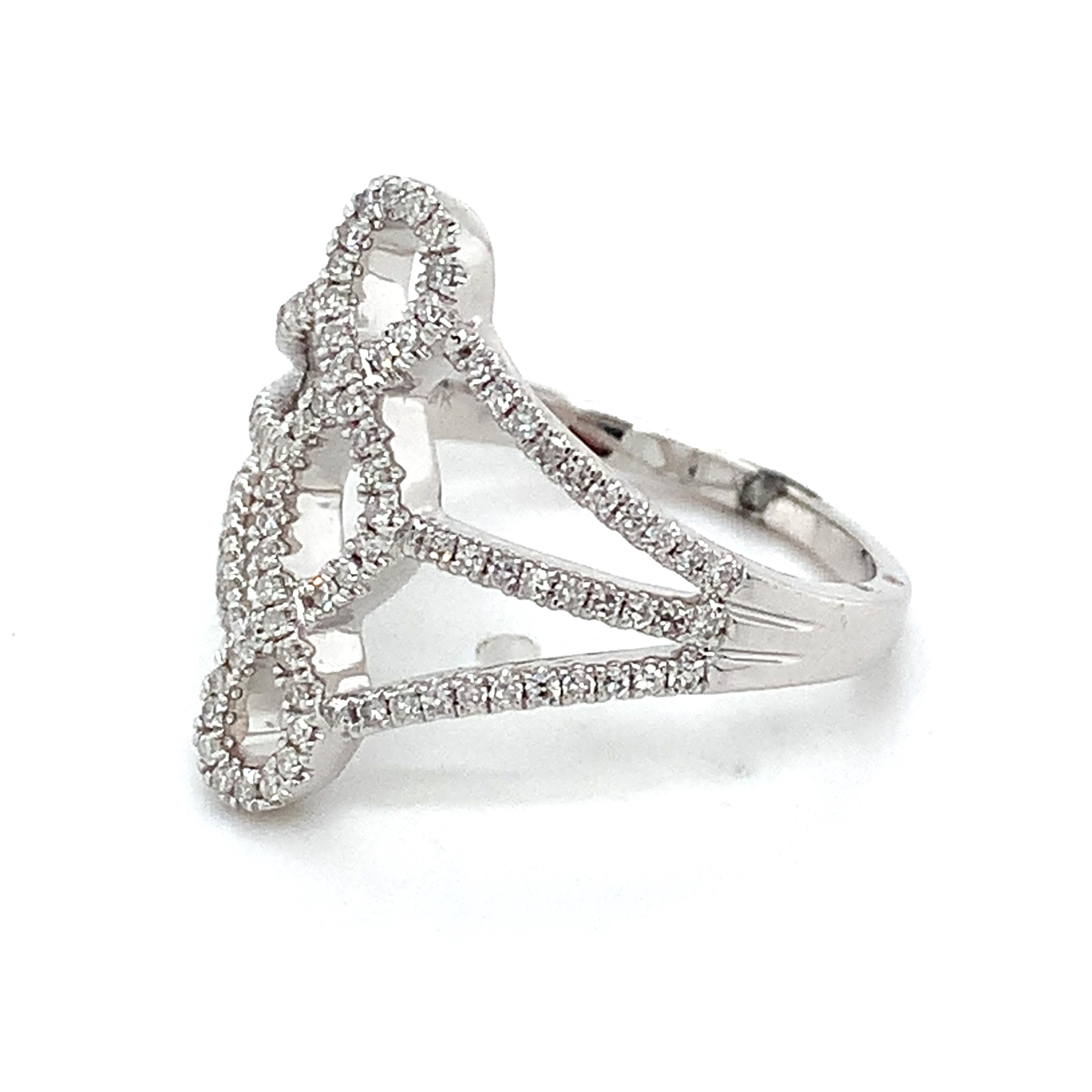 14k White Gold Pave .35CTW Single Cut Round Diamond Openwork Infinity Ring