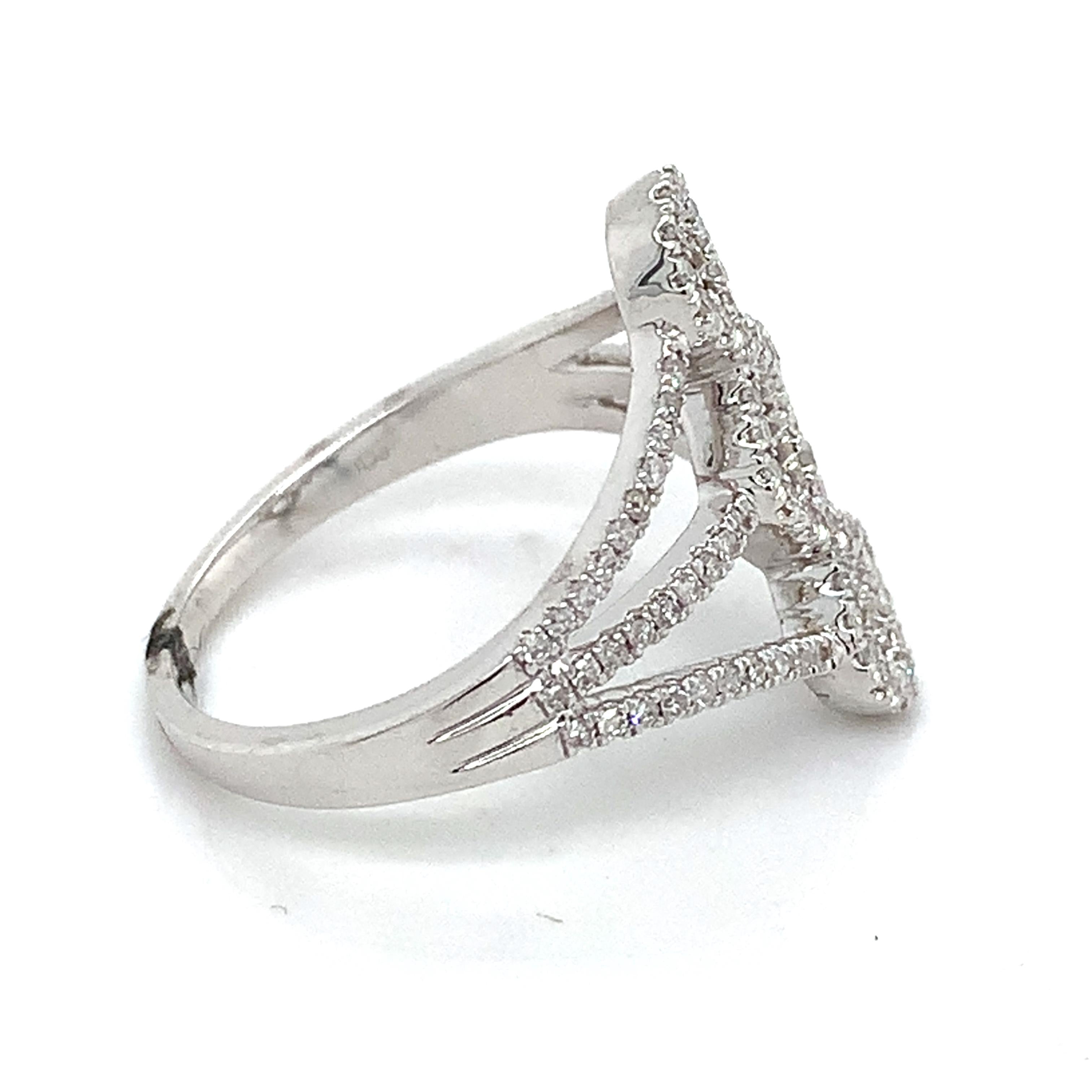 14k White Gold Pave .35CTW Single Cut Round Diamond Openwork Infinity Ring