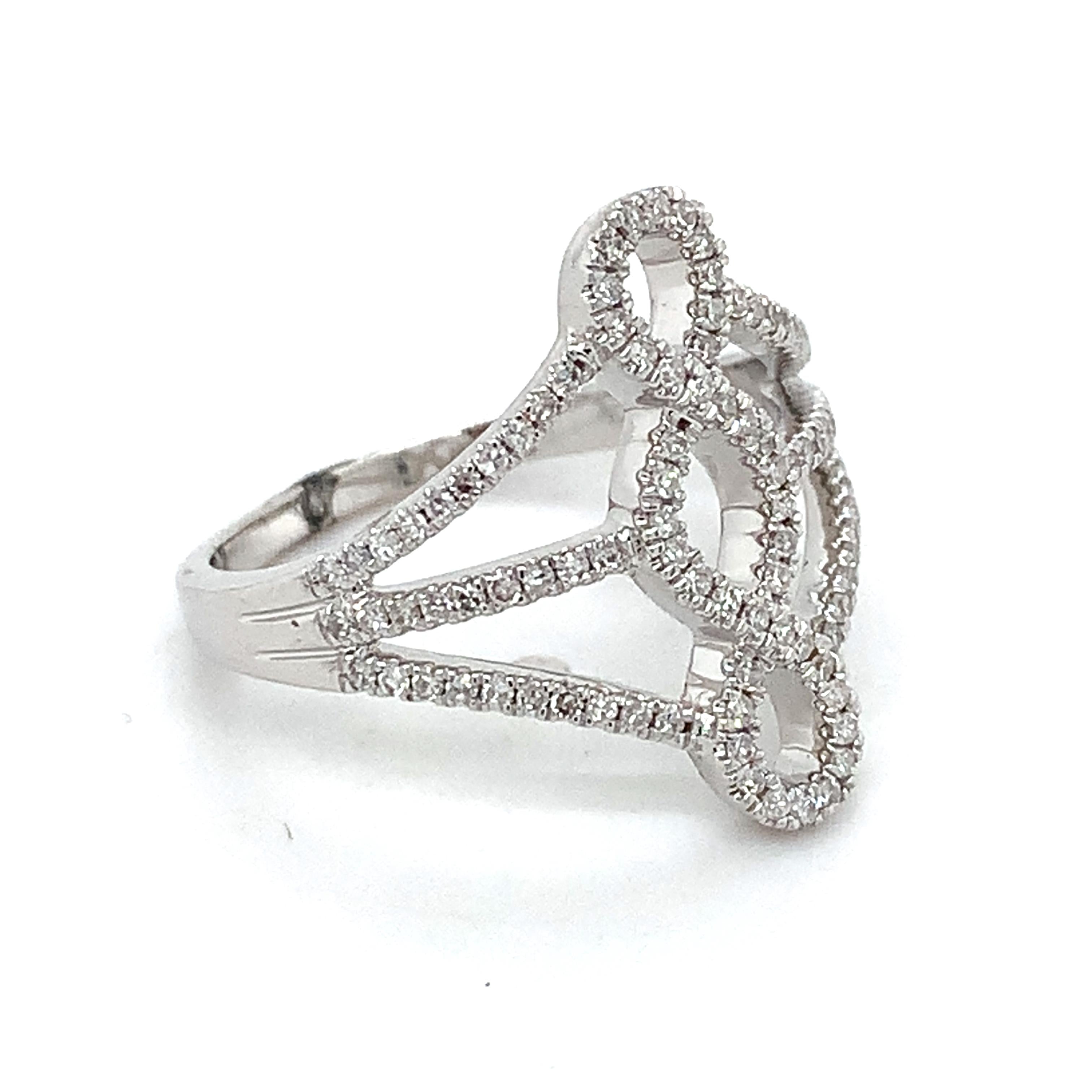 14k White Gold Pave .35CTW Single Cut Round Diamond Openwork Infinity Ring