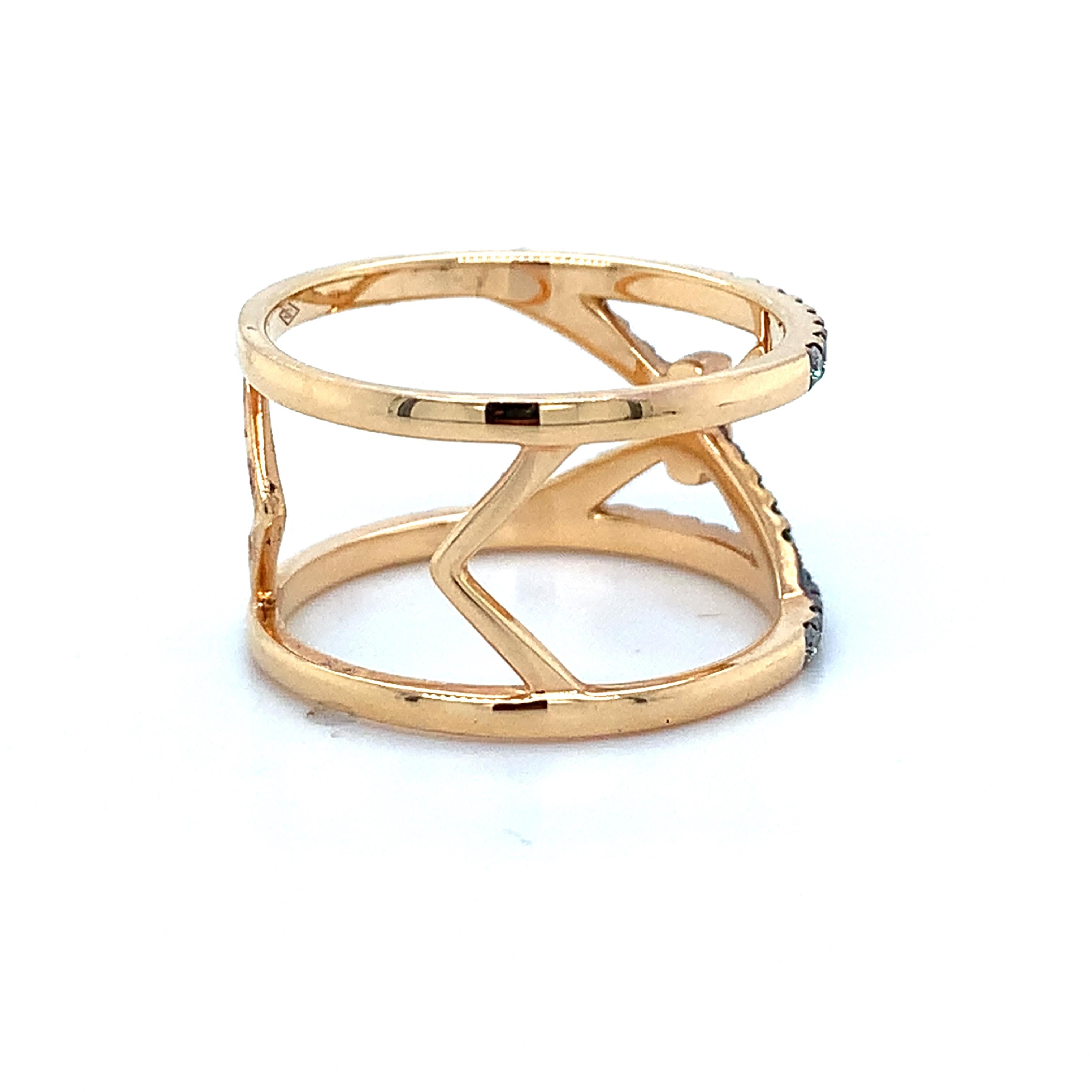 Piazza Italia 18K Rose Gold Pave Brown Diamond Open X Wide Ring Size 6.75