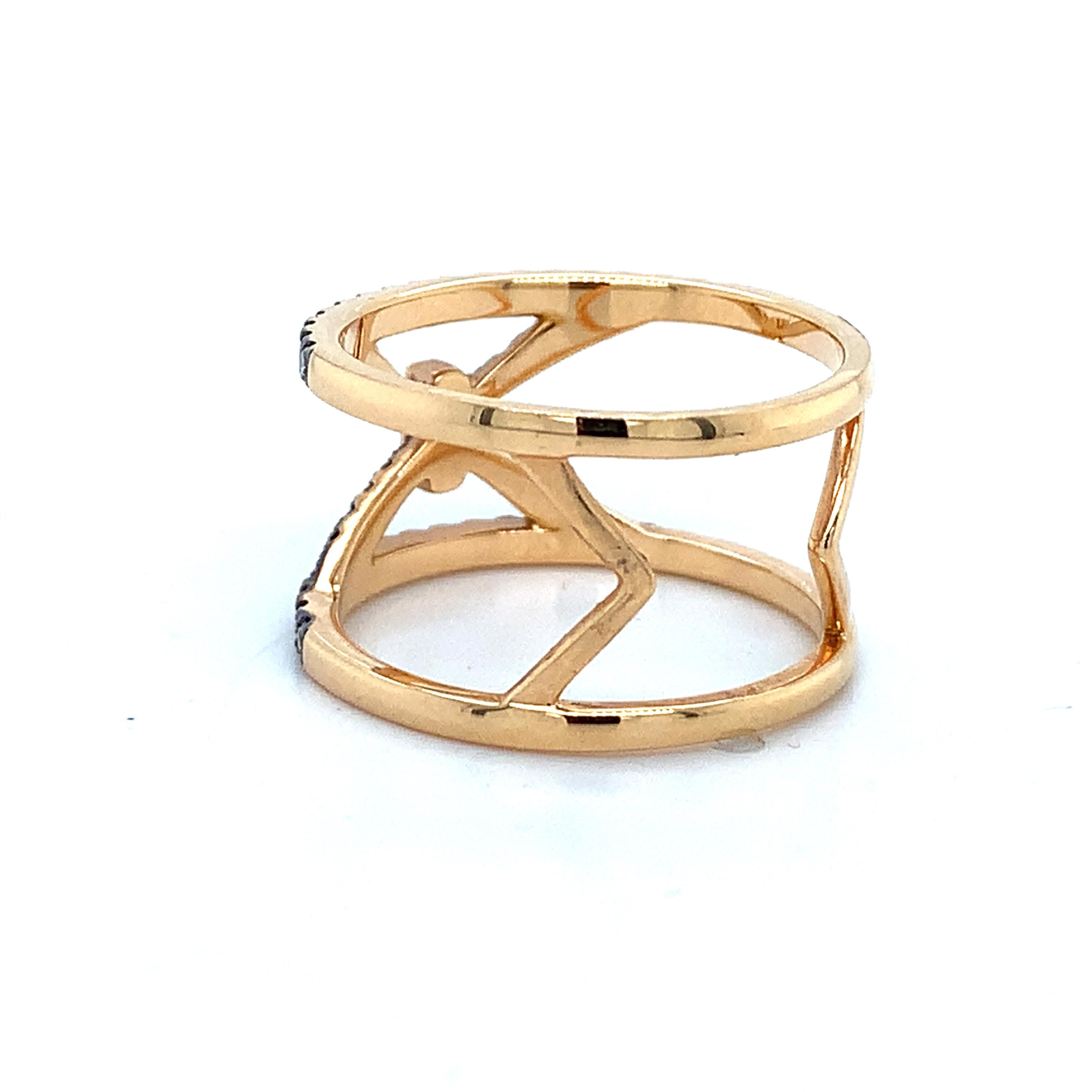 Piazza Italia 18K Rose Gold Pave Brown Diamond Open X Wide Ring Size 6.75