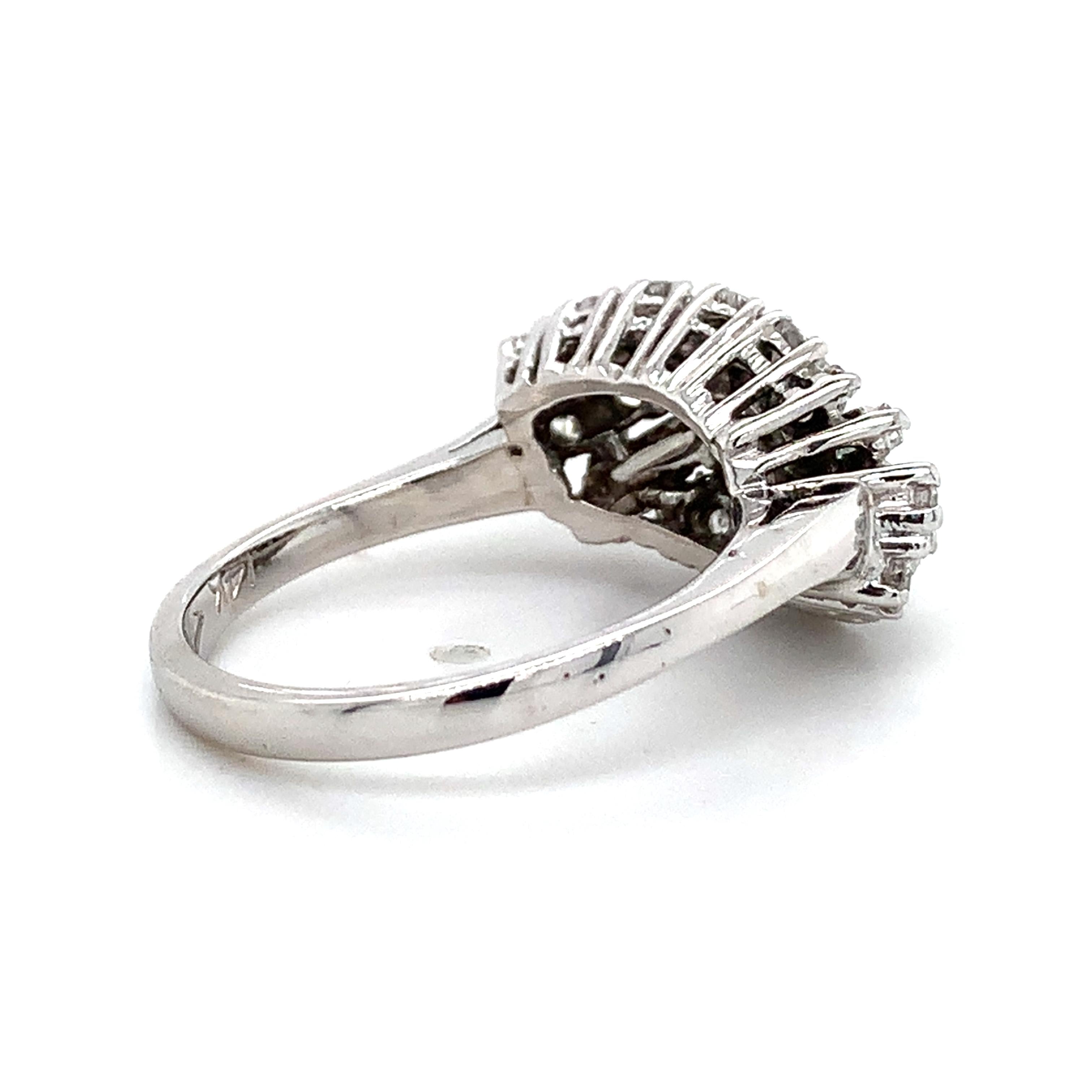 Vintage 14K White Gold Baguette And Round Diamond Bypass Ring Size 7