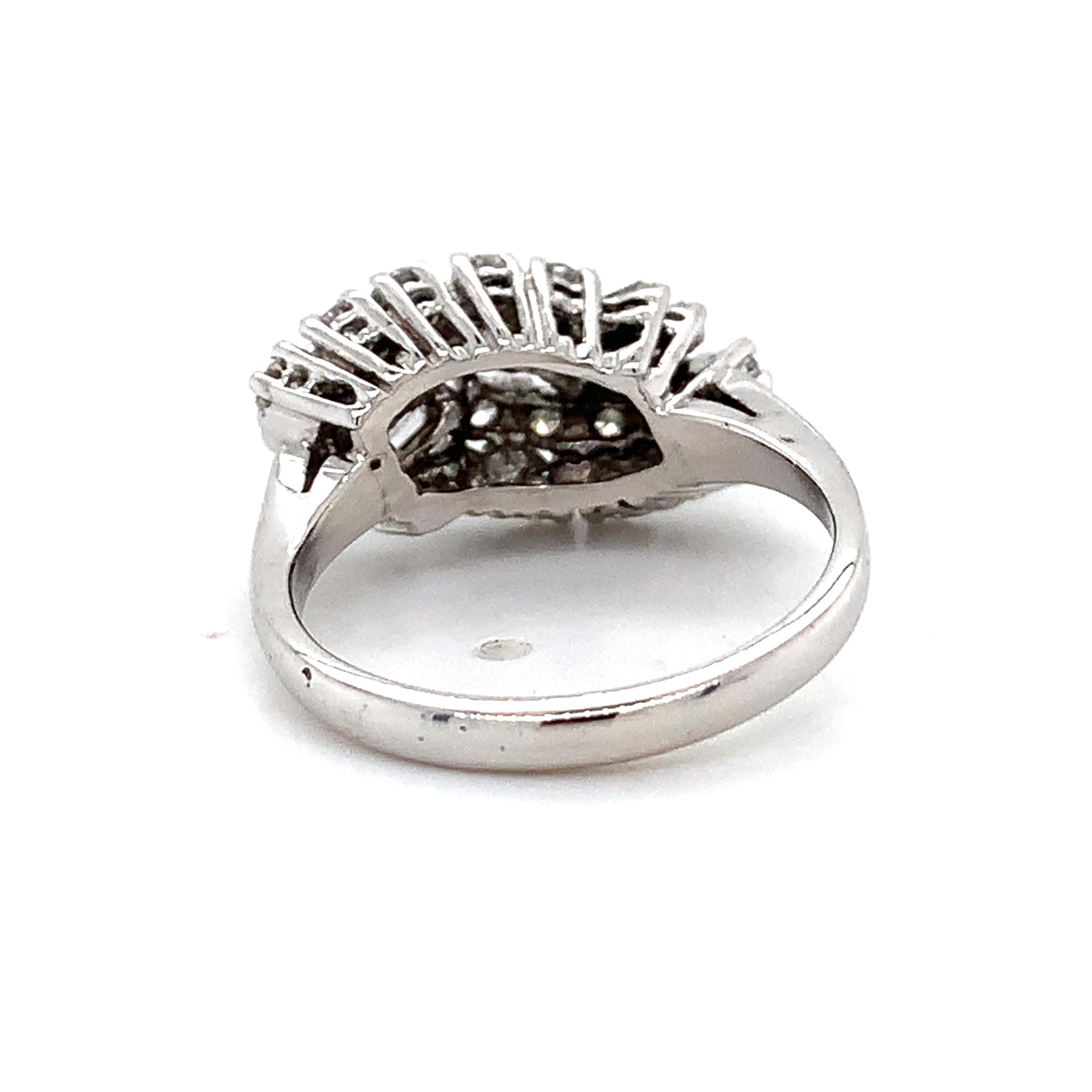 Vintage 14K White Gold Baguette And Round Diamond Bypass Ring Size 7