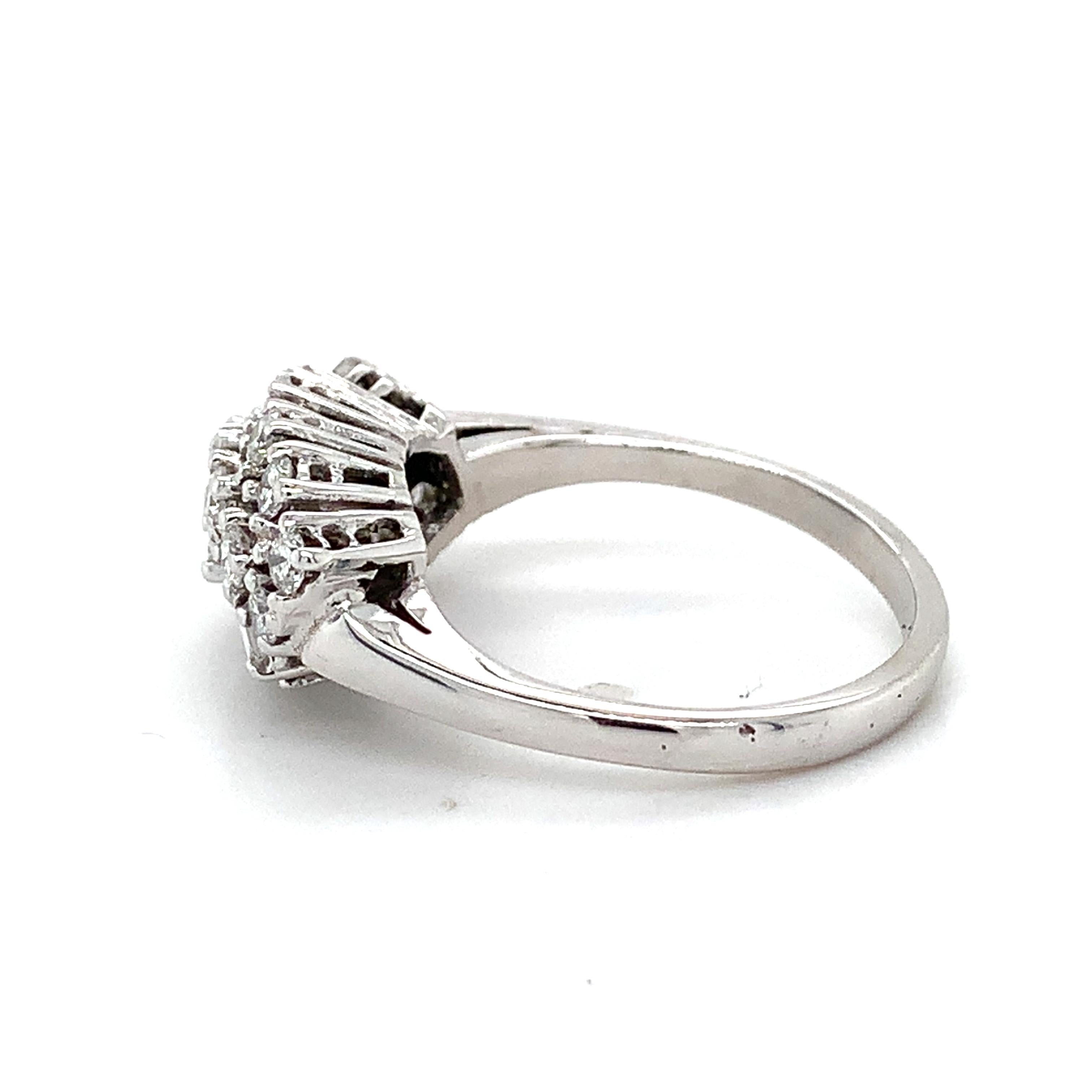 Vintage 14K White Gold Baguette And Round Diamond Bypass Ring Size 7