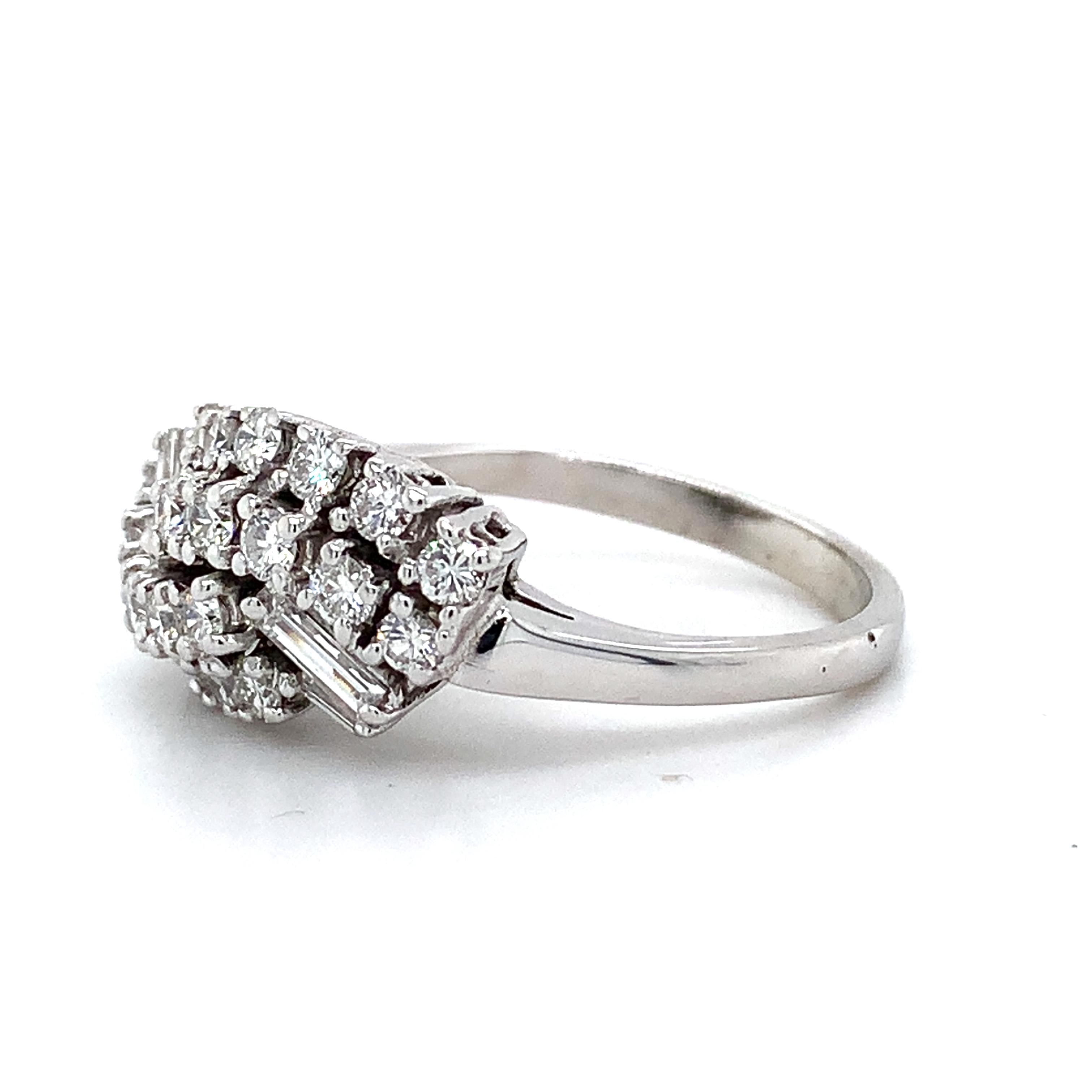 Vintage 14K White Gold Baguette And Round Diamond Bypass Ring Size 7