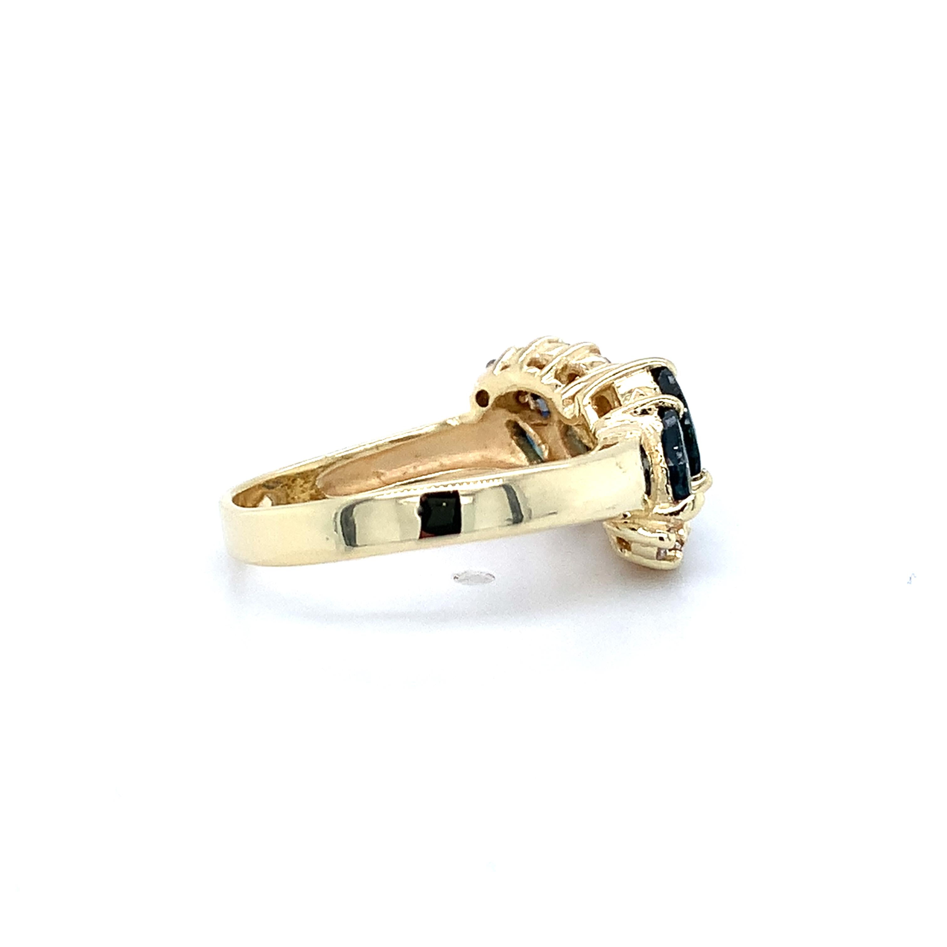 14k Yellow Gold Blue Marquise Sapphire & .25CTW Diamond Wave Style Bypass Ring