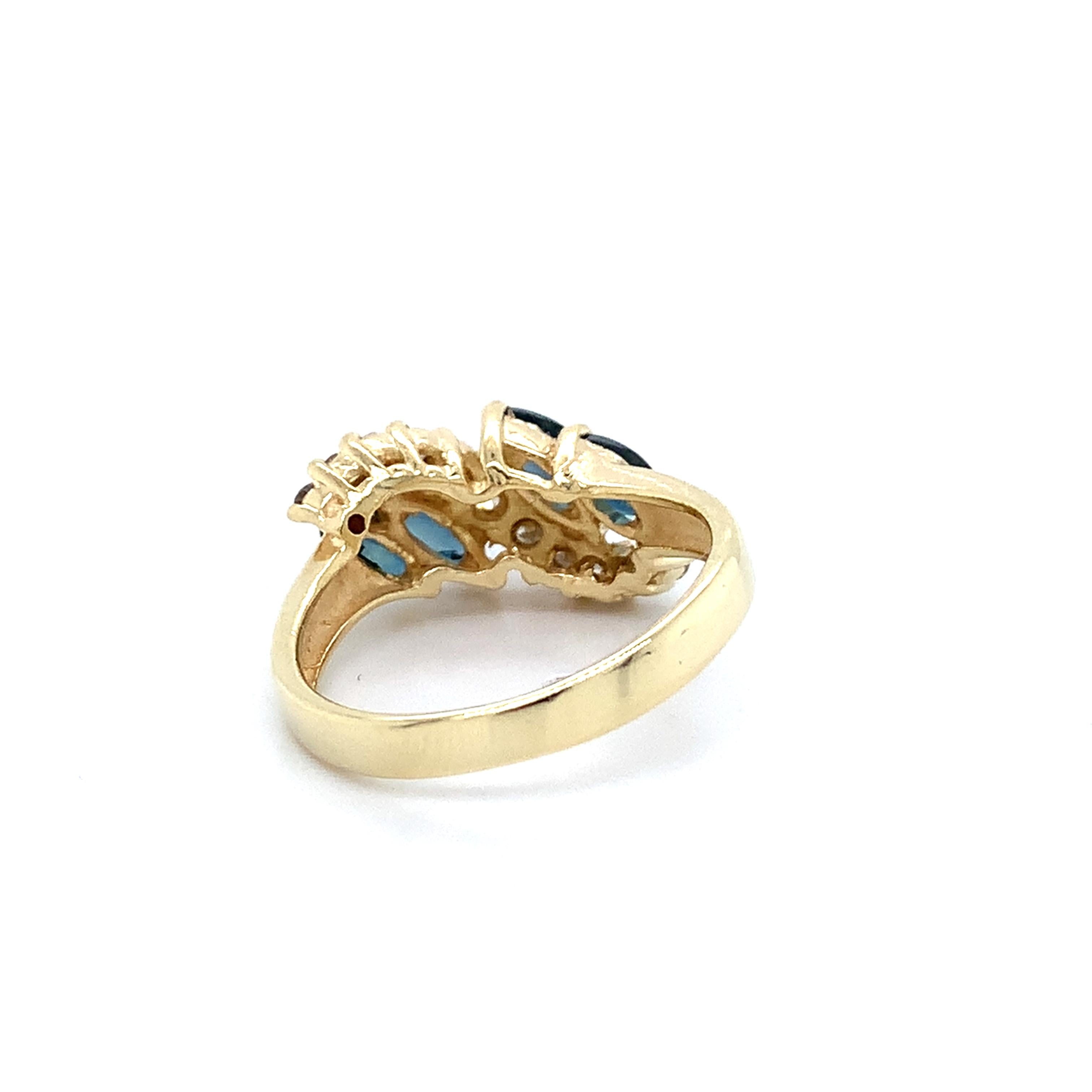 14k Yellow Gold Blue Marquise Sapphire & .25CTW Diamond Wave Style Bypass Ring