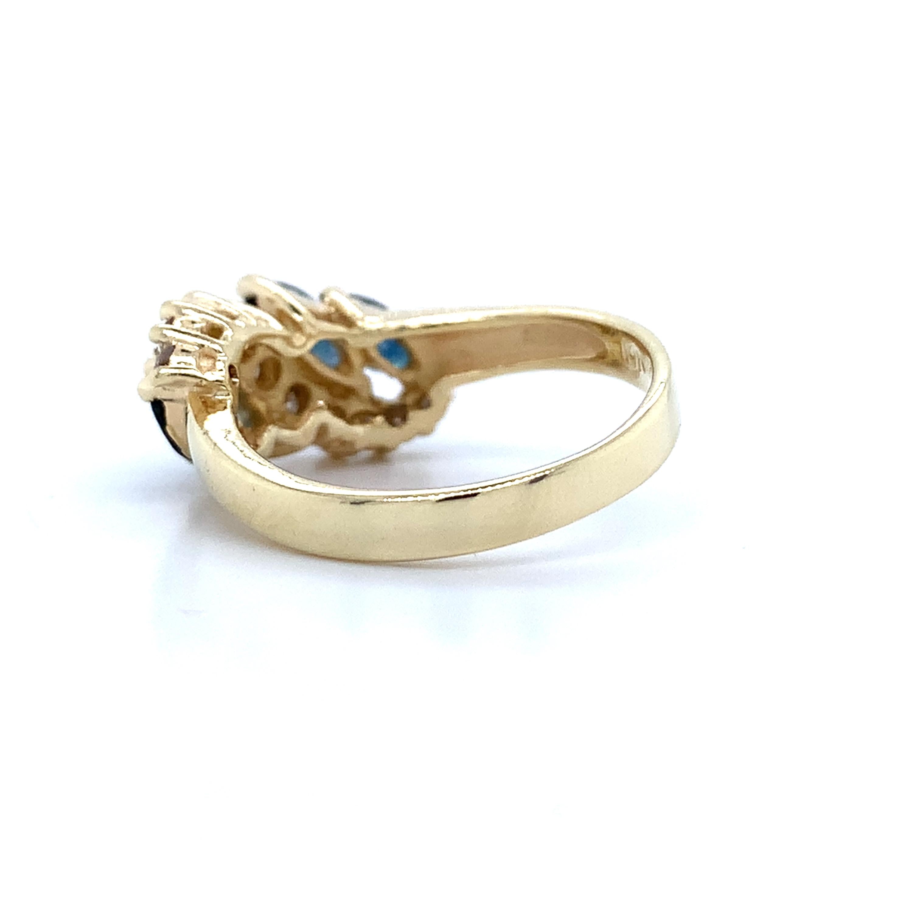 14k Yellow Gold Blue Marquise Sapphire & .25CTW Diamond Wave Style Bypass Ring
