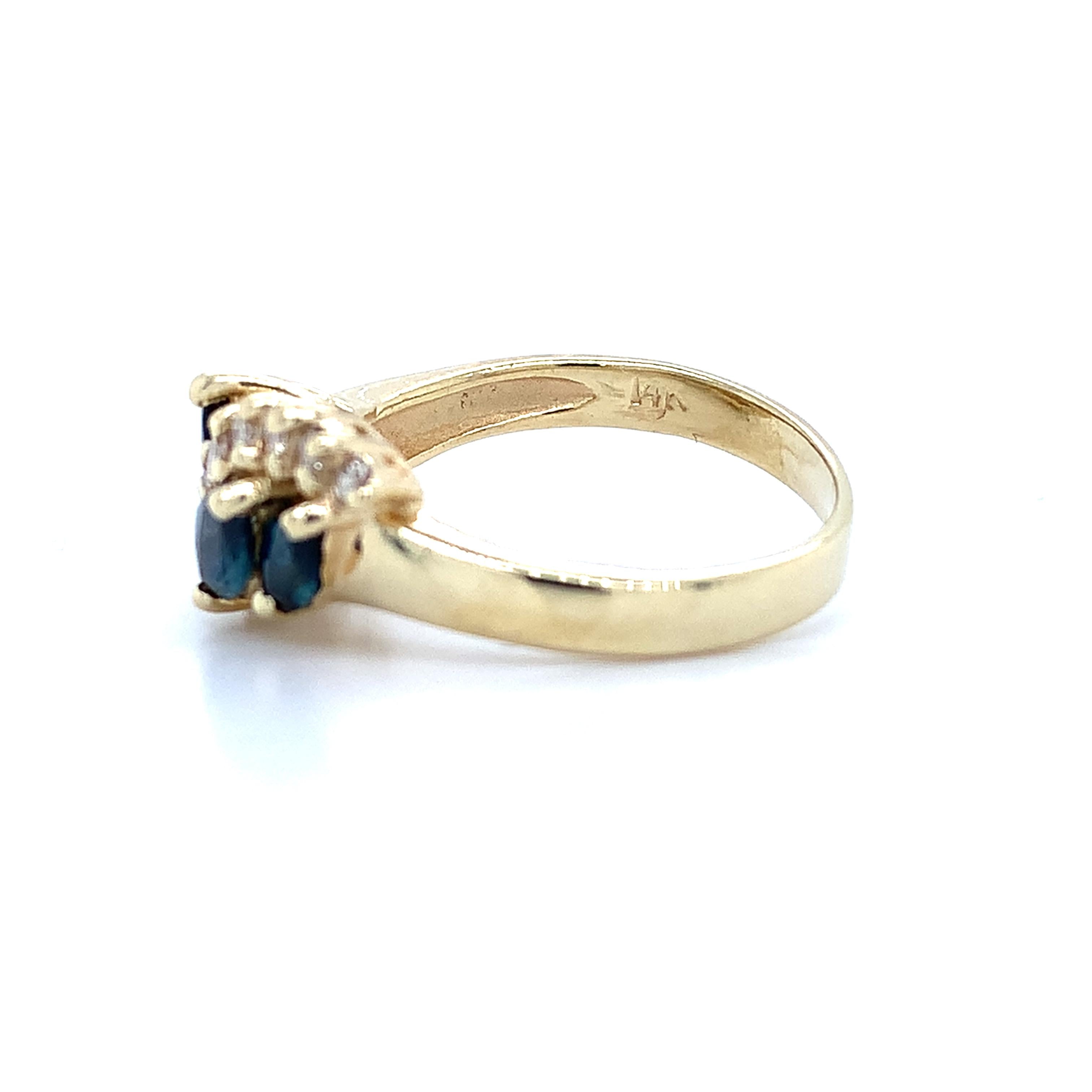 14k Yellow Gold Blue Marquise Sapphire & .25CTW Diamond Wave Style Bypass Ring
