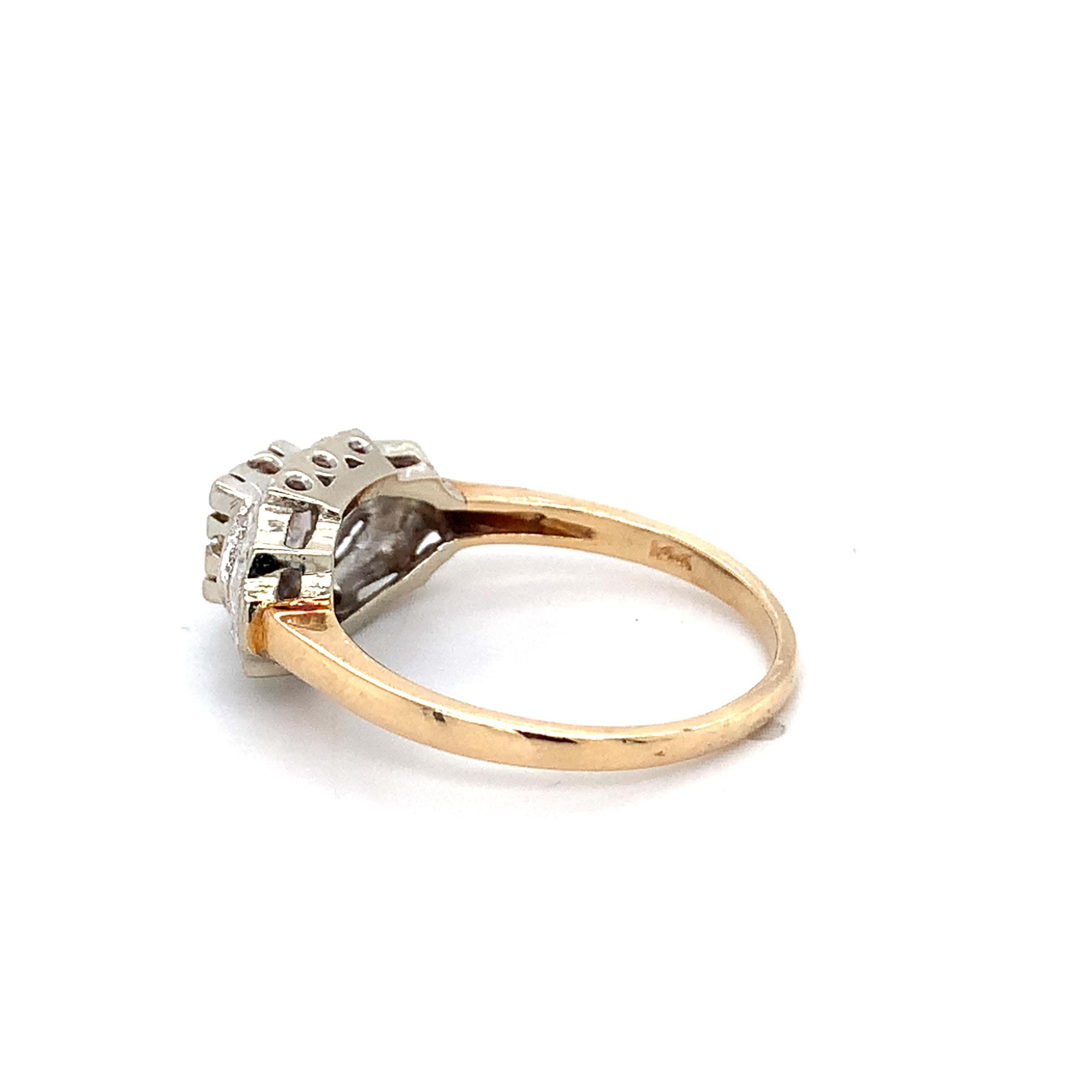 Vintage 14k Two Tone Round Diamond .40CT Engraved Milgrain Solitaire Ring