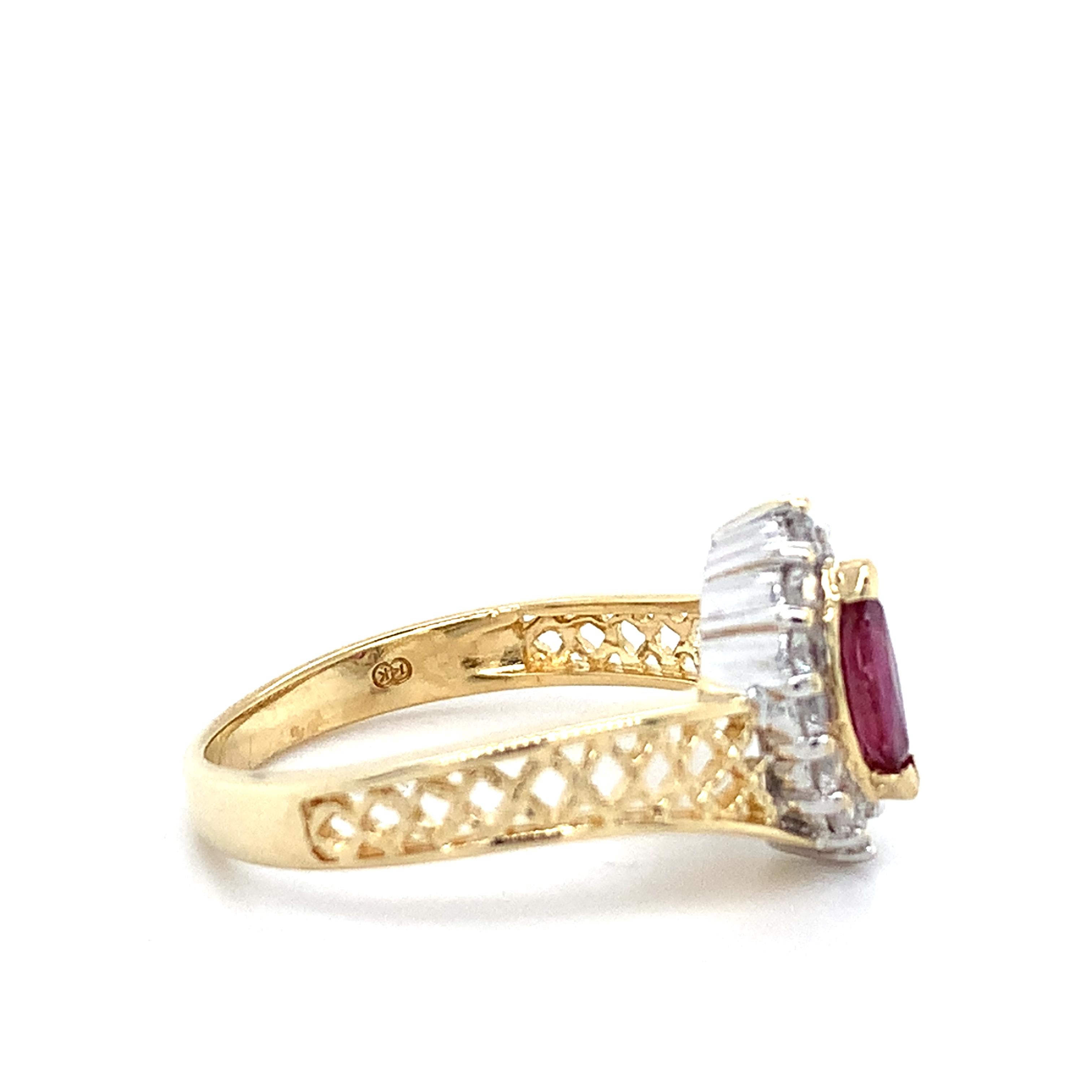 14K Yellow Gold Marquise Cut Ruby W/.24CTW Diamond Lattice Bypass Shanks Ring