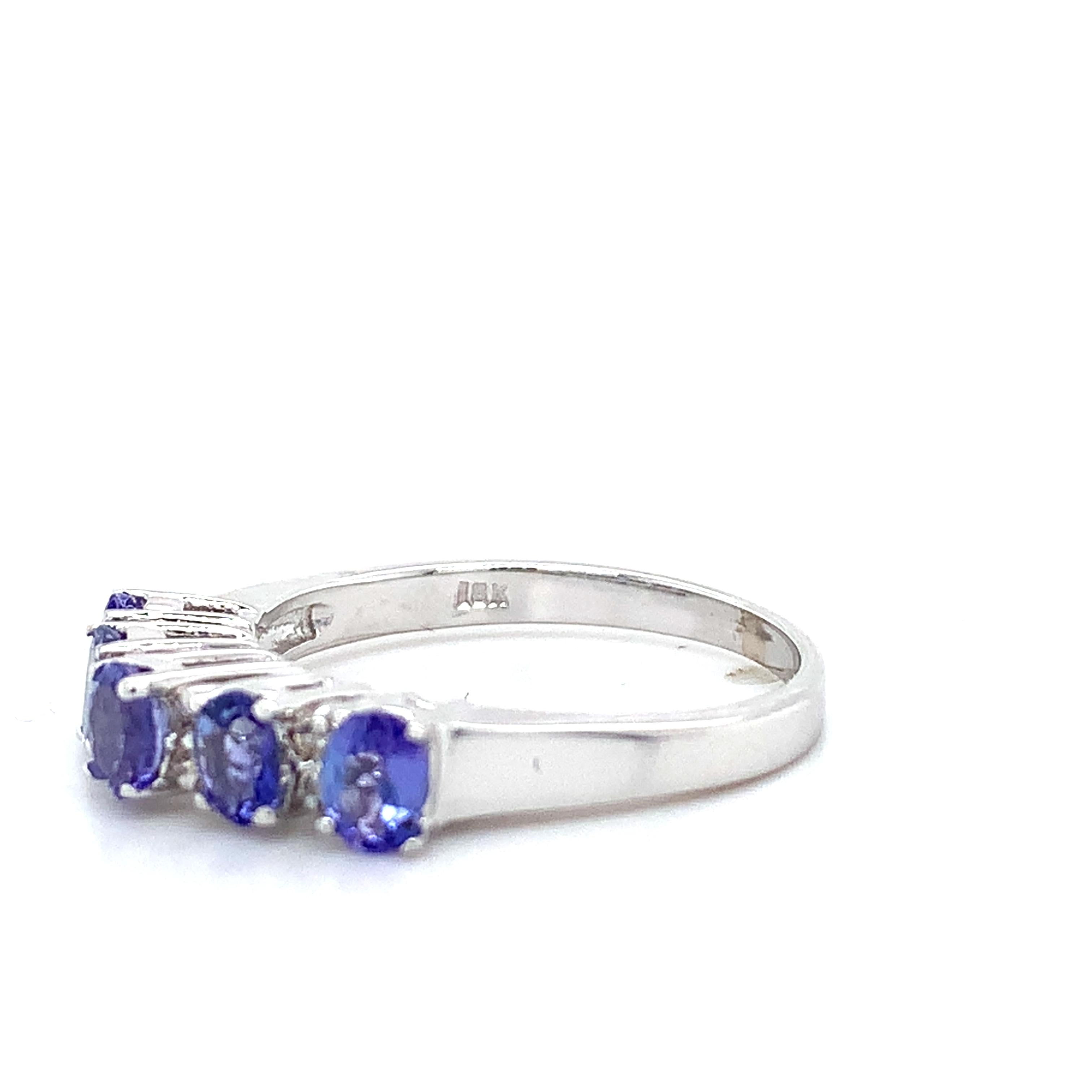 18K White Gold Oval Cut Tanzanite and Diamond Accent Step Up Band Ring