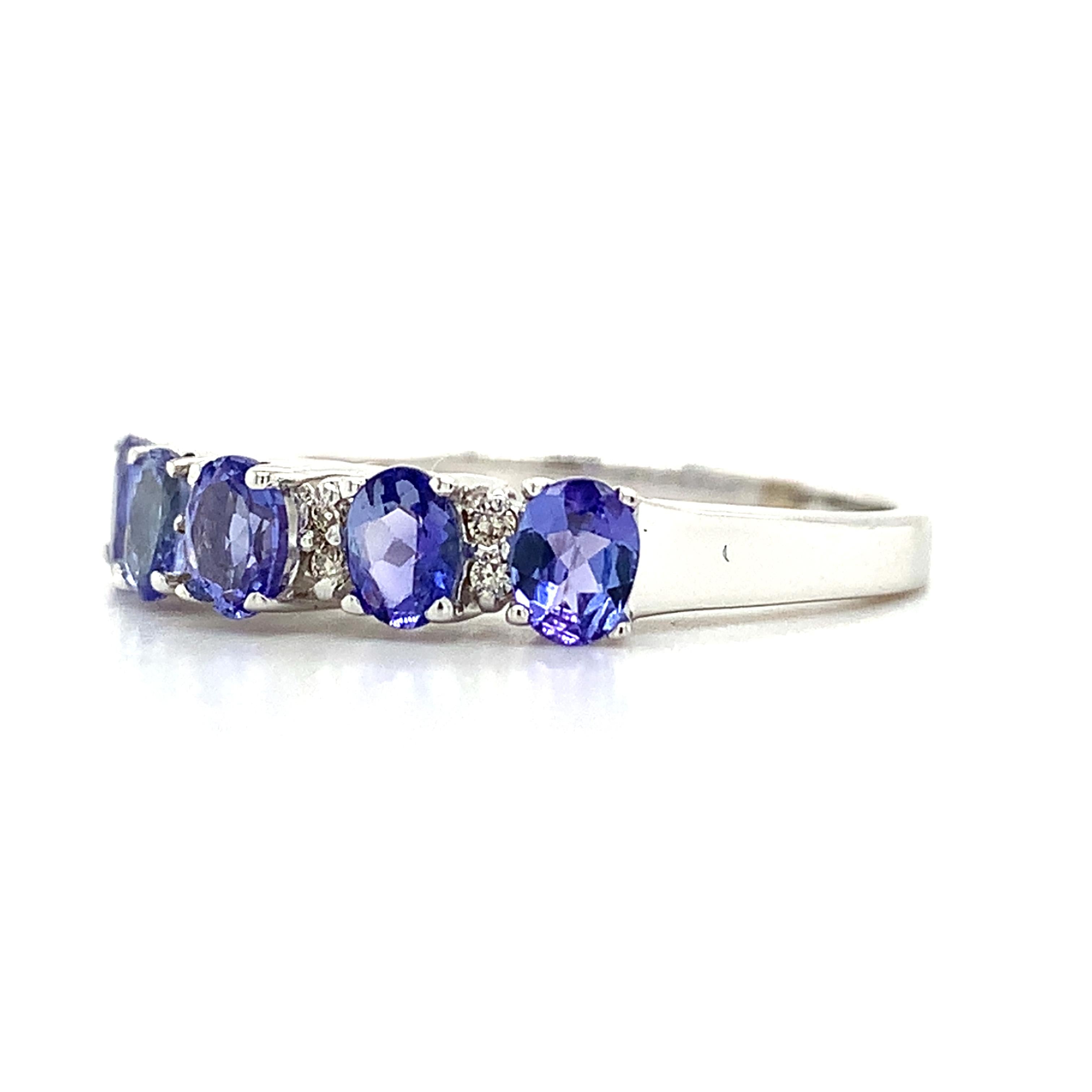 18K White Gold Oval Cut Tanzanite and Diamond Accent Step Up Band Ring