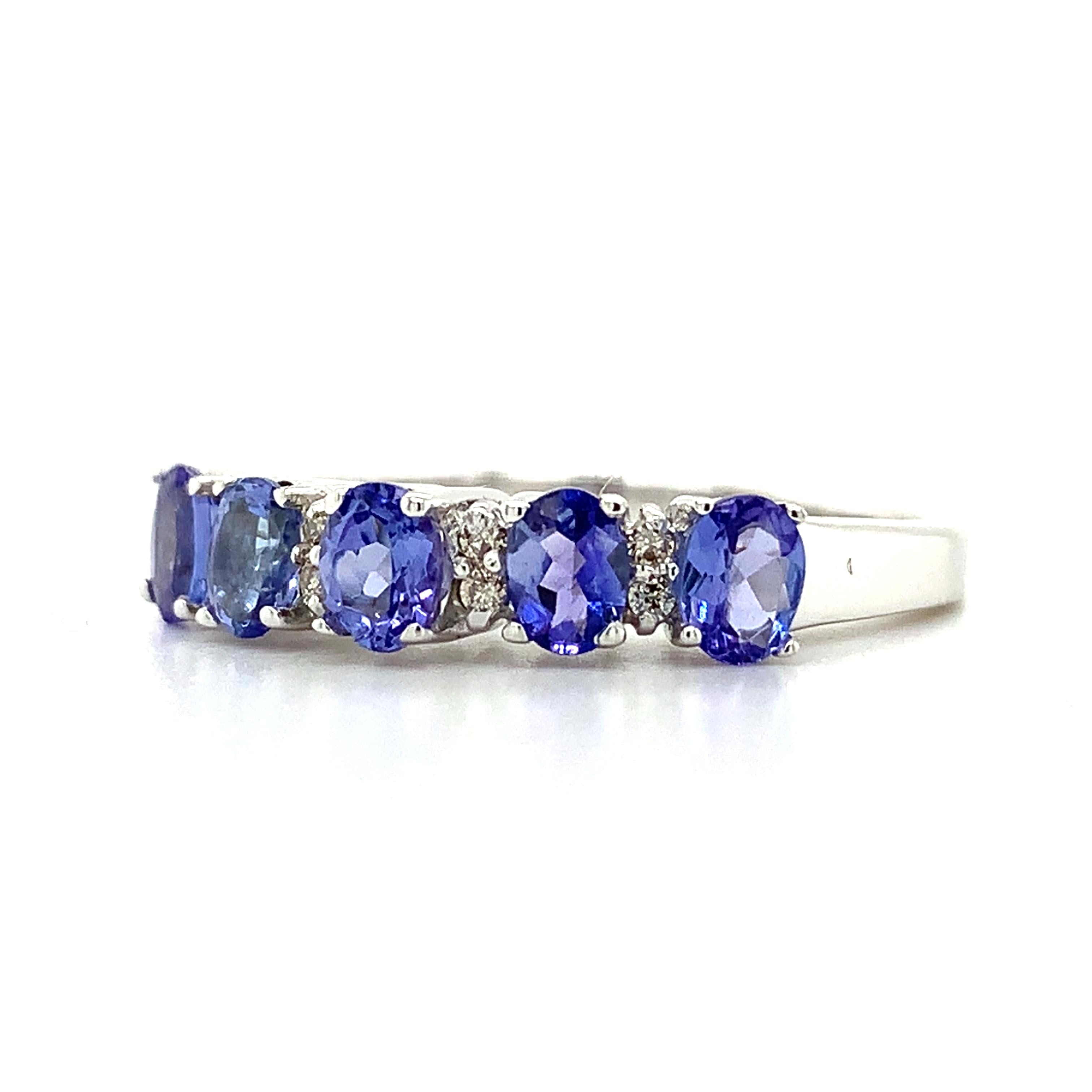 18K White Gold Oval Cut Tanzanite and Diamond Accent Step Up Band Ring