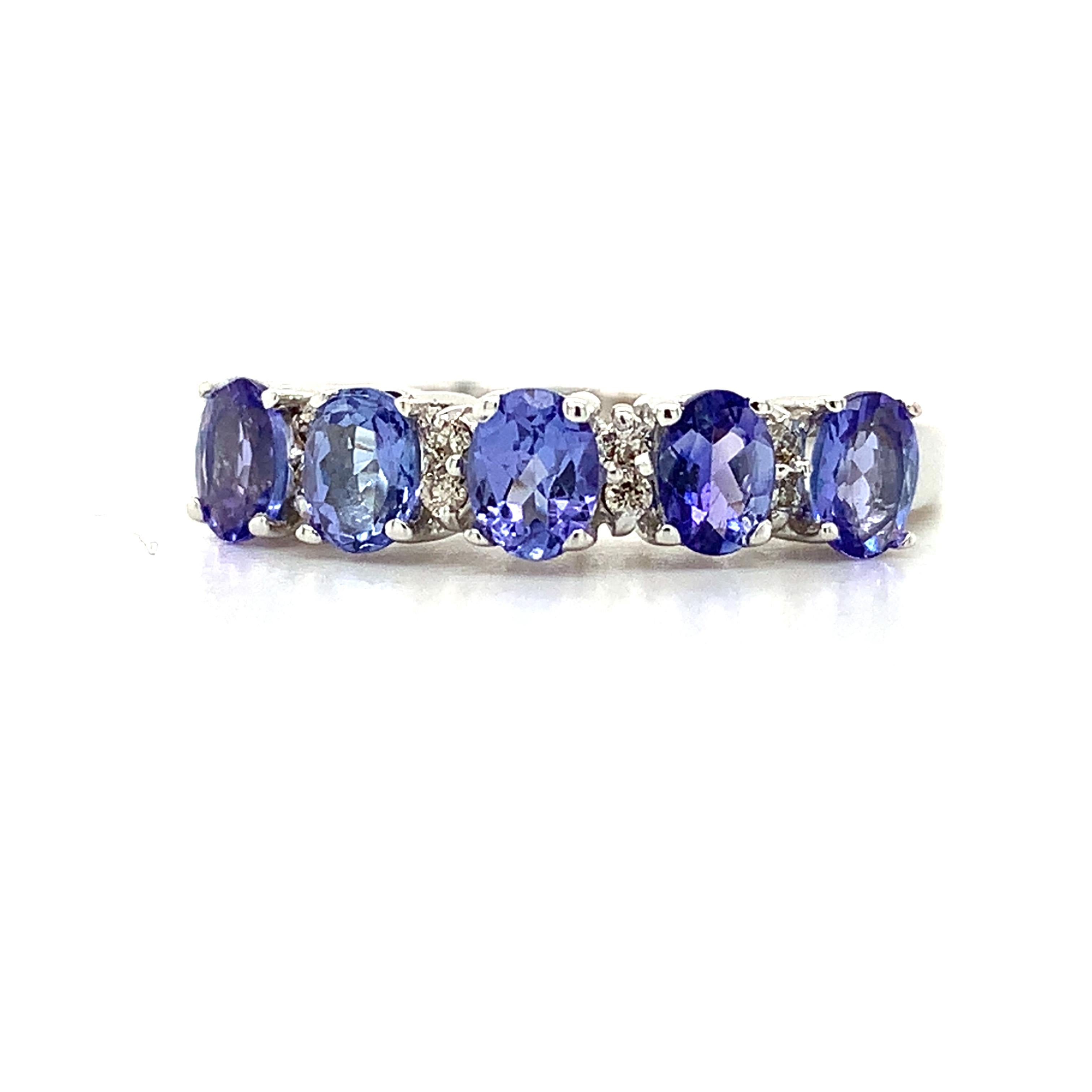 18K White Gold Oval Cut Tanzanite and Diamond Accent Step Up Band Ring