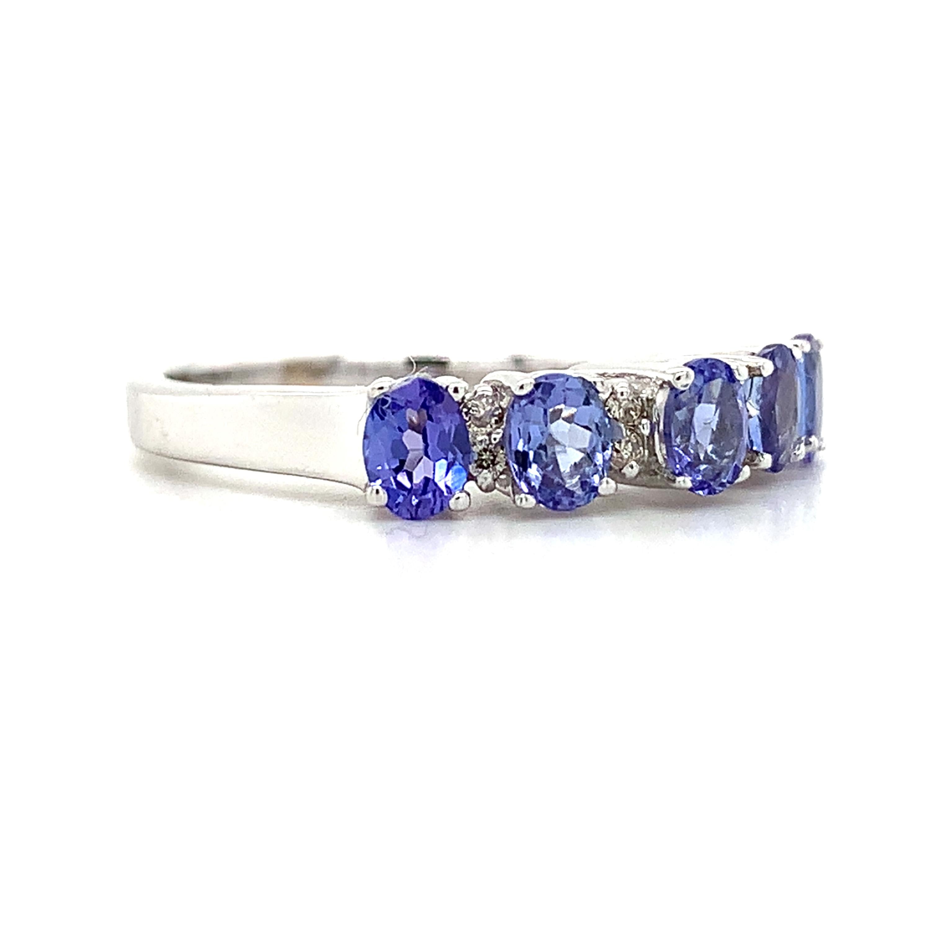 18K White Gold Oval Cut Tanzanite and Diamond Accent Step Up Band Ring