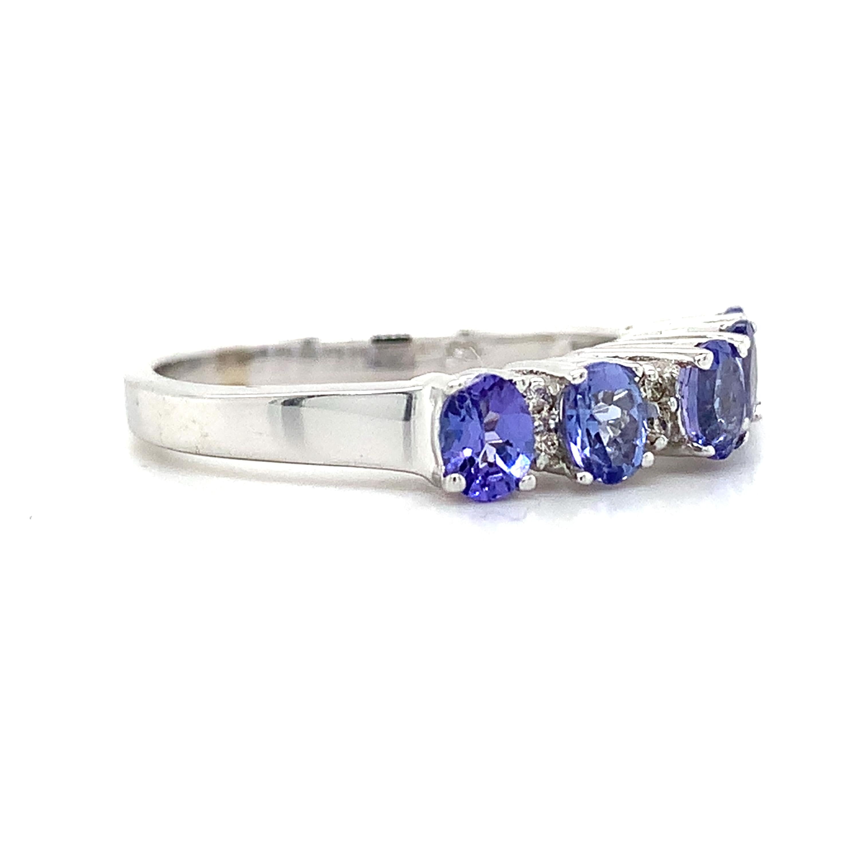 18K White Gold Oval Cut Tanzanite and Diamond Accent Step Up Band Ring