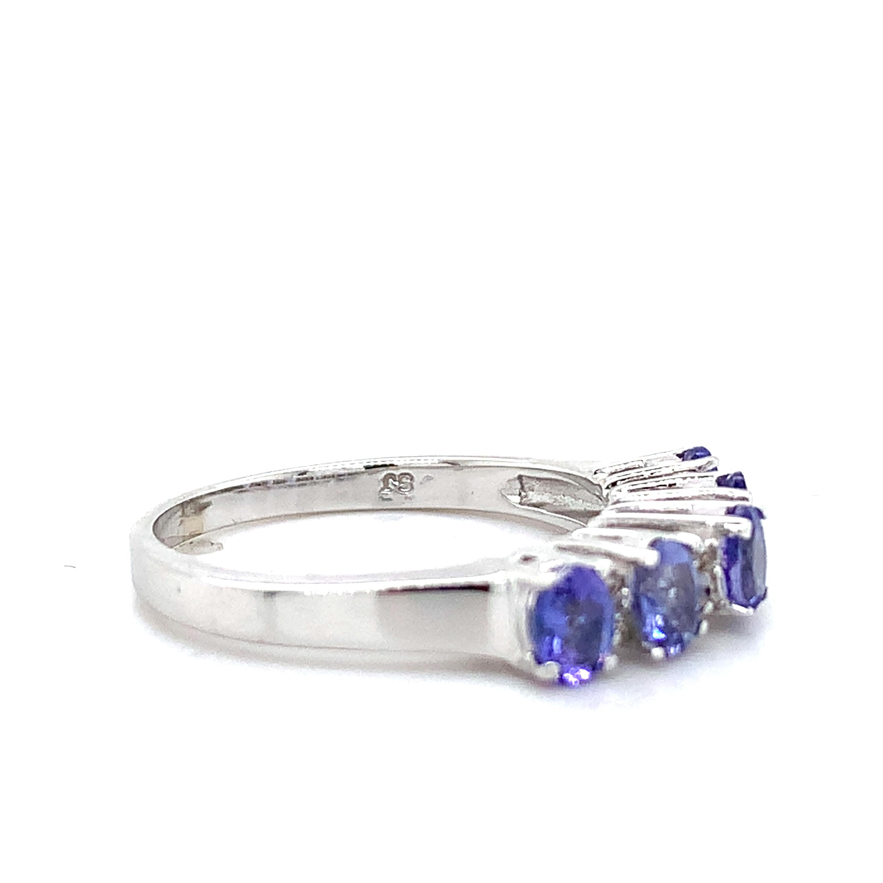 18K White Gold Oval Cut Tanzanite and Diamond Accent Step Up Band Ring