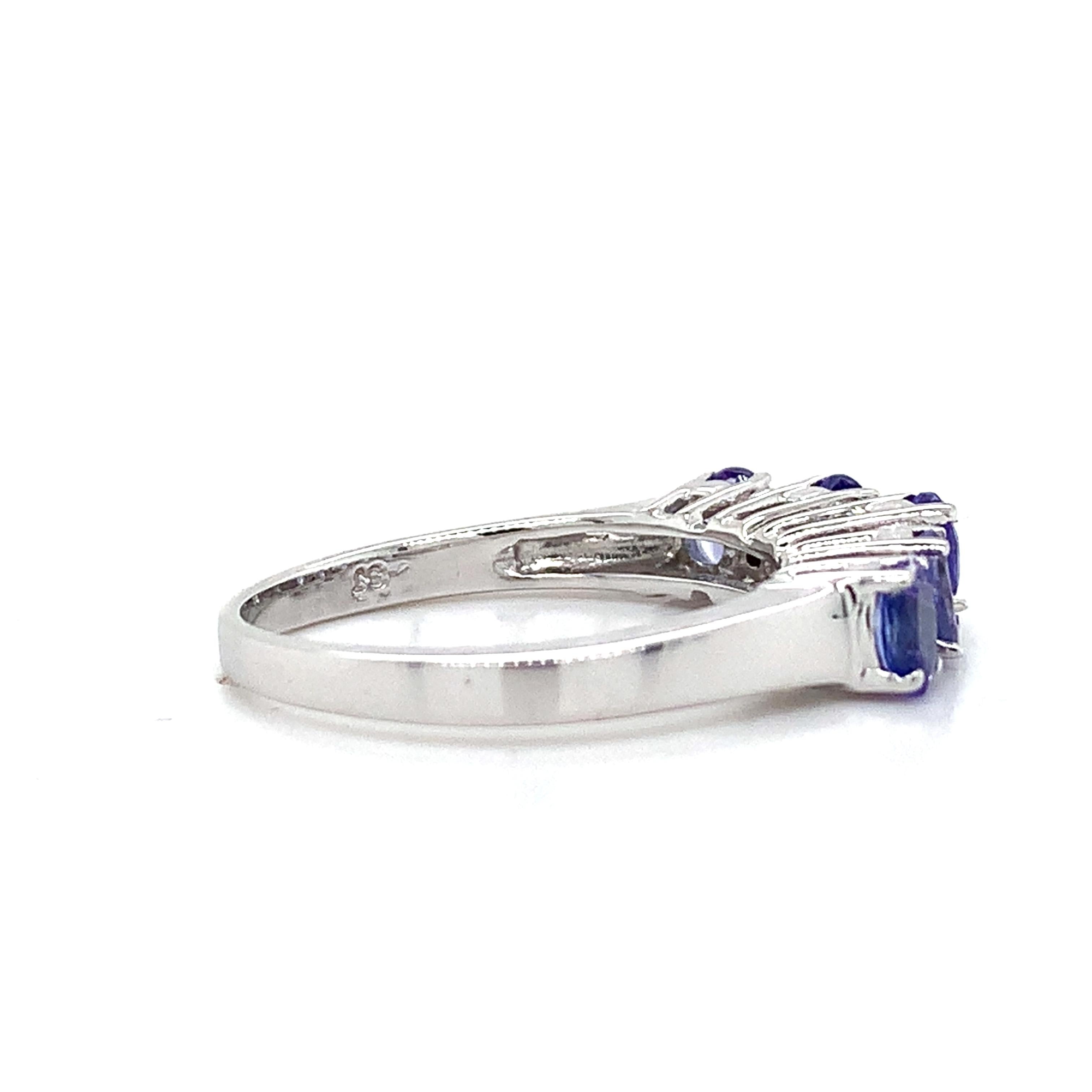 18K White Gold Oval Cut Tanzanite and Diamond Accent Step Up Band Ring