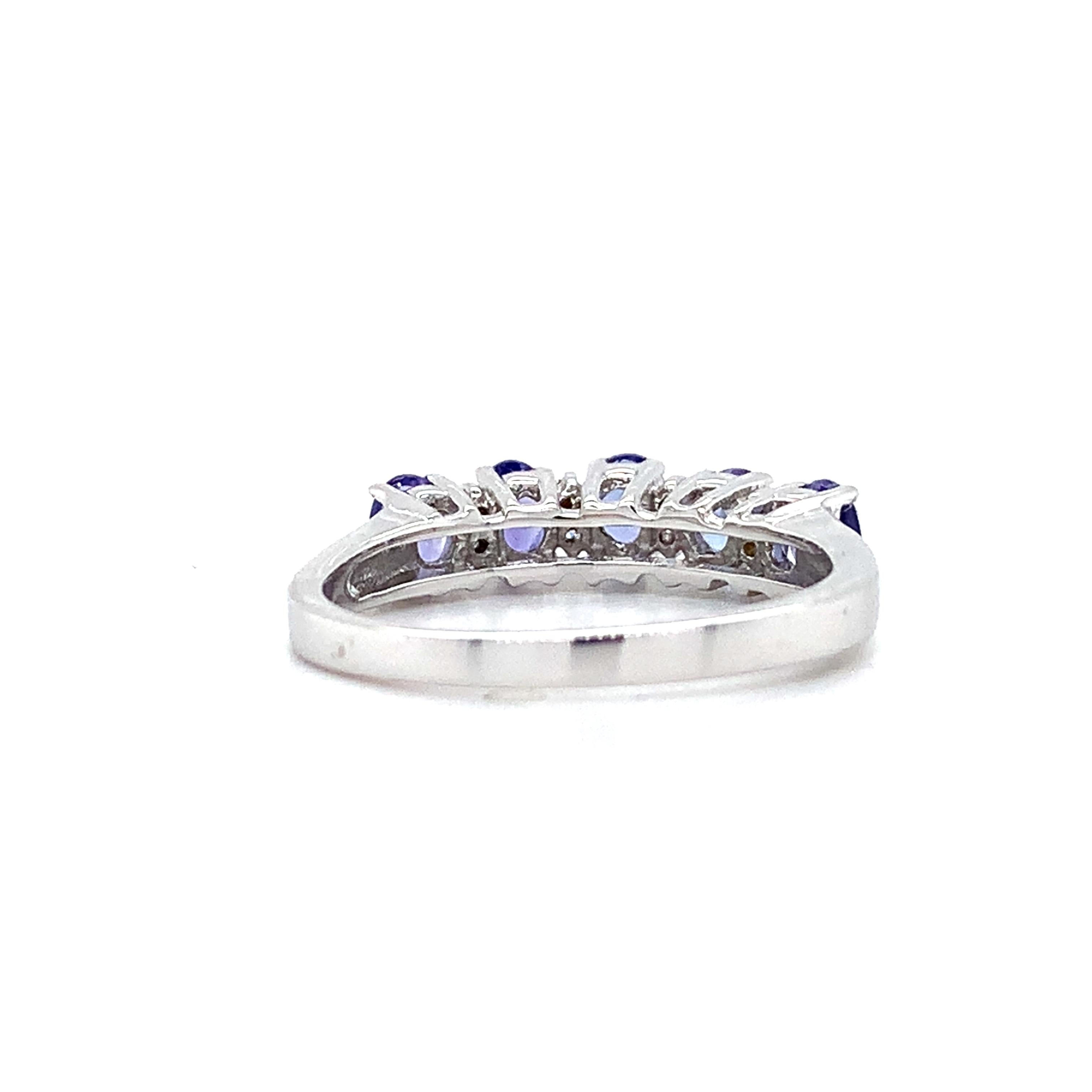 18K White Gold Oval Cut Tanzanite and Diamond Accent Step Up Band Ring