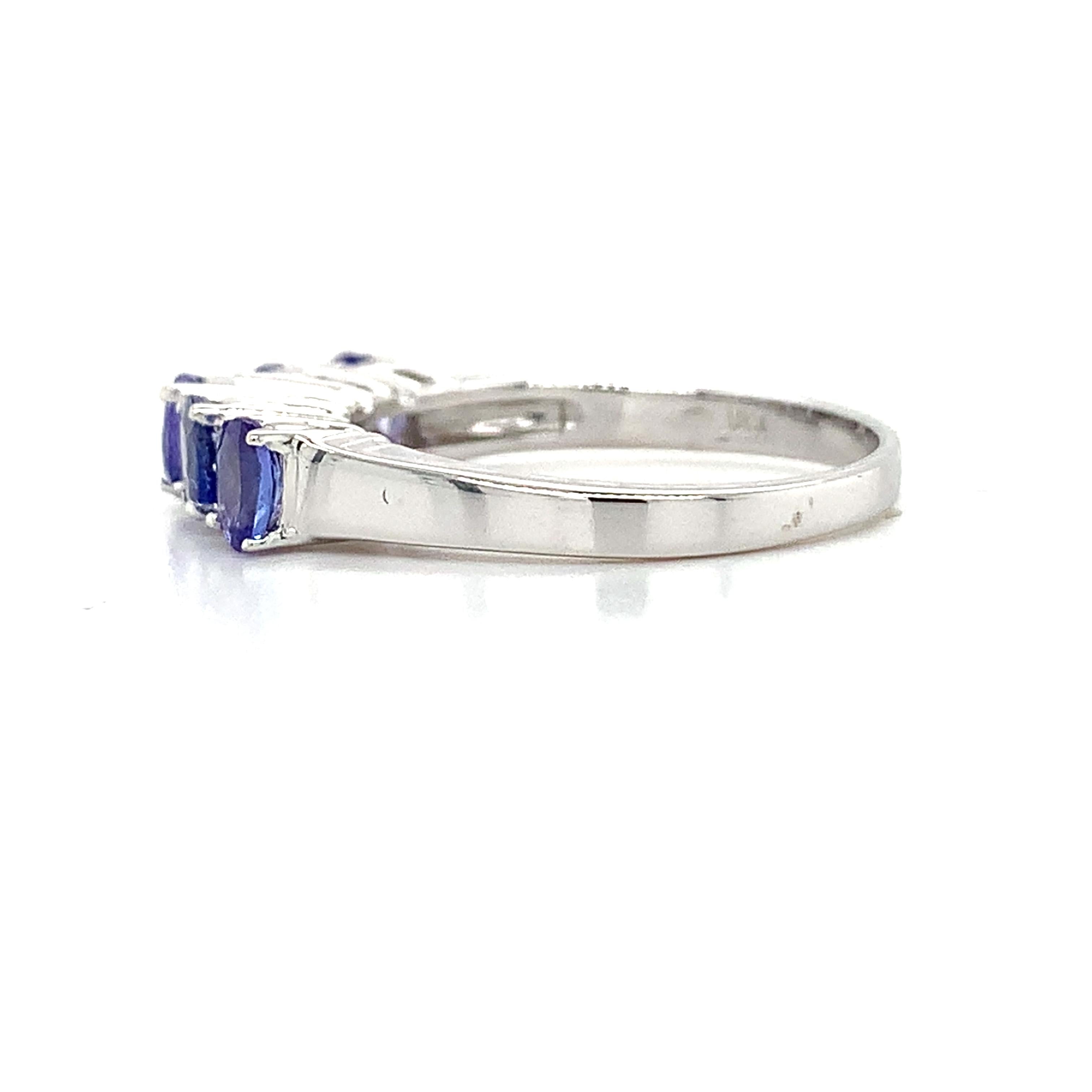 18K White Gold Oval Cut Tanzanite and Diamond Accent Step Up Band Ring