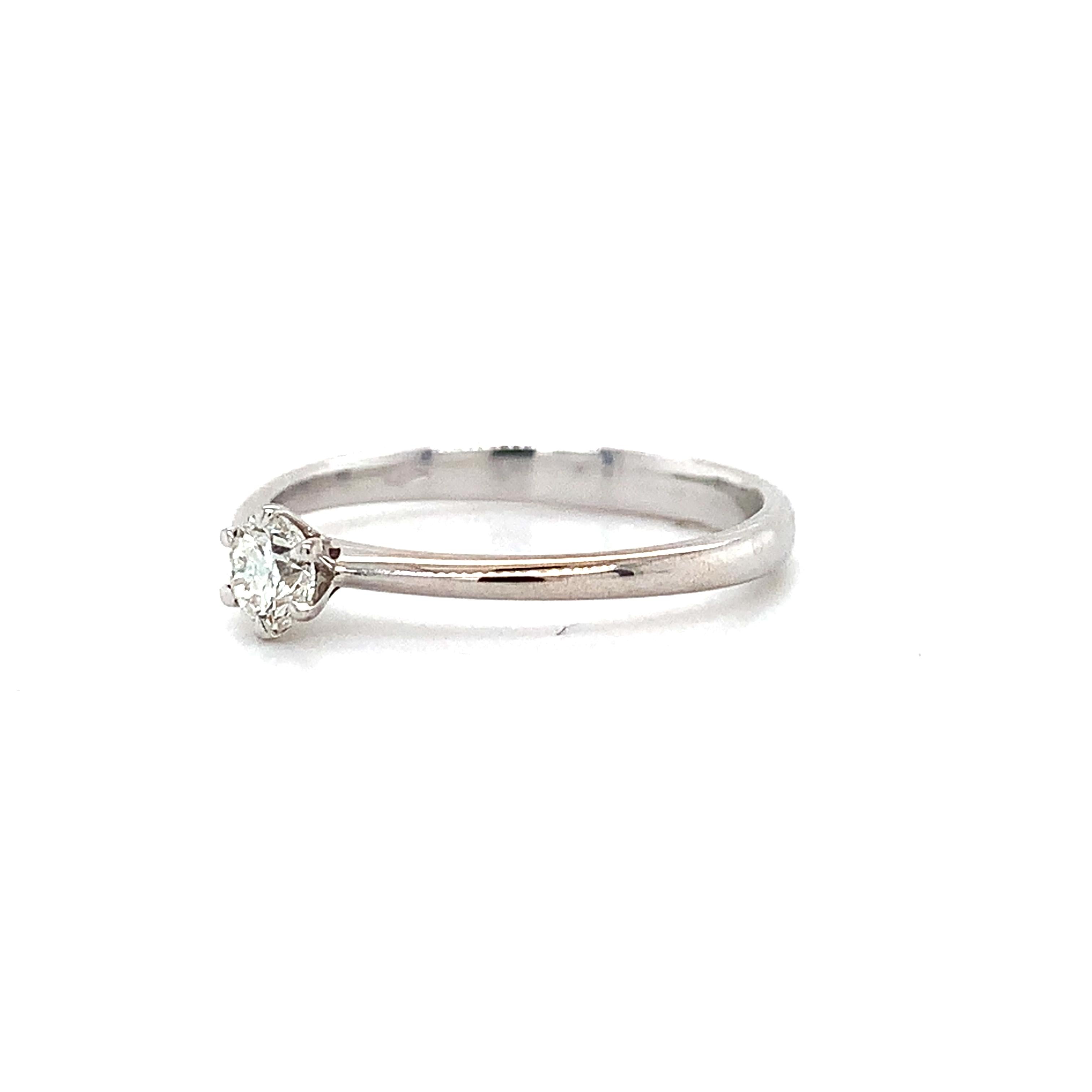 18K White Gold 6 Prongs .20CTW Round Cut Diamond Slender Solitaire Ring Size 5.5