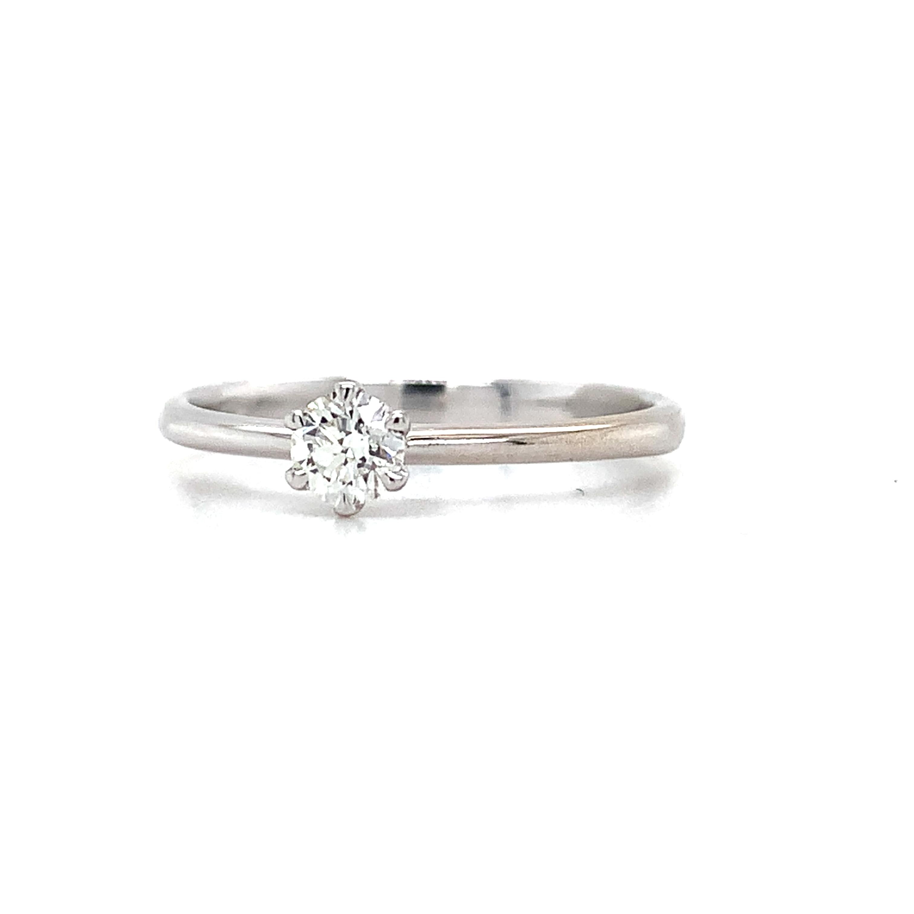 18K White Gold 6 Prongs .20CTW Round Cut Diamond Slender Solitaire Ring Size 5.5