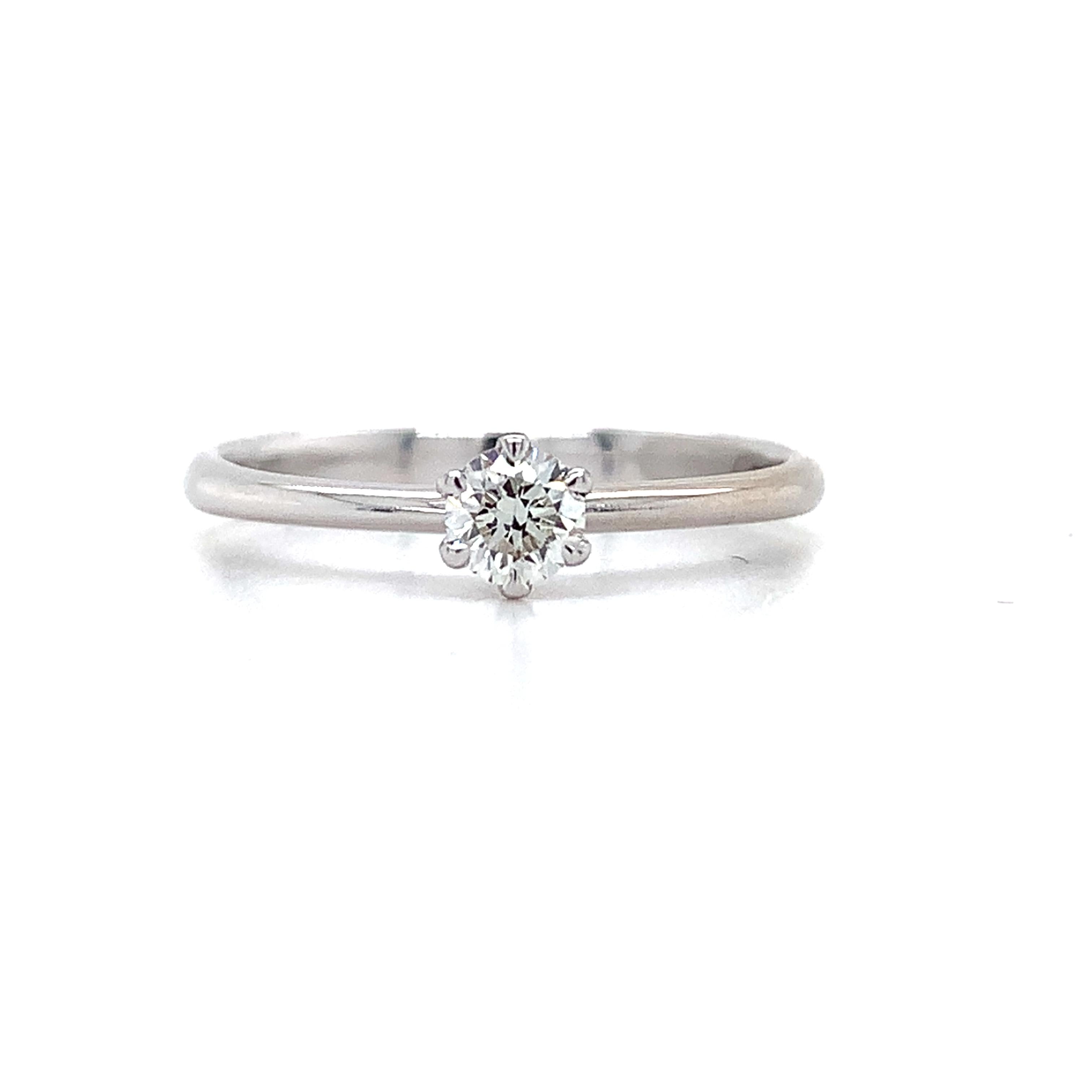 18K White Gold 6 Prongs .20CTW Round Cut Diamond Slender Solitaire Ring Size 5.5