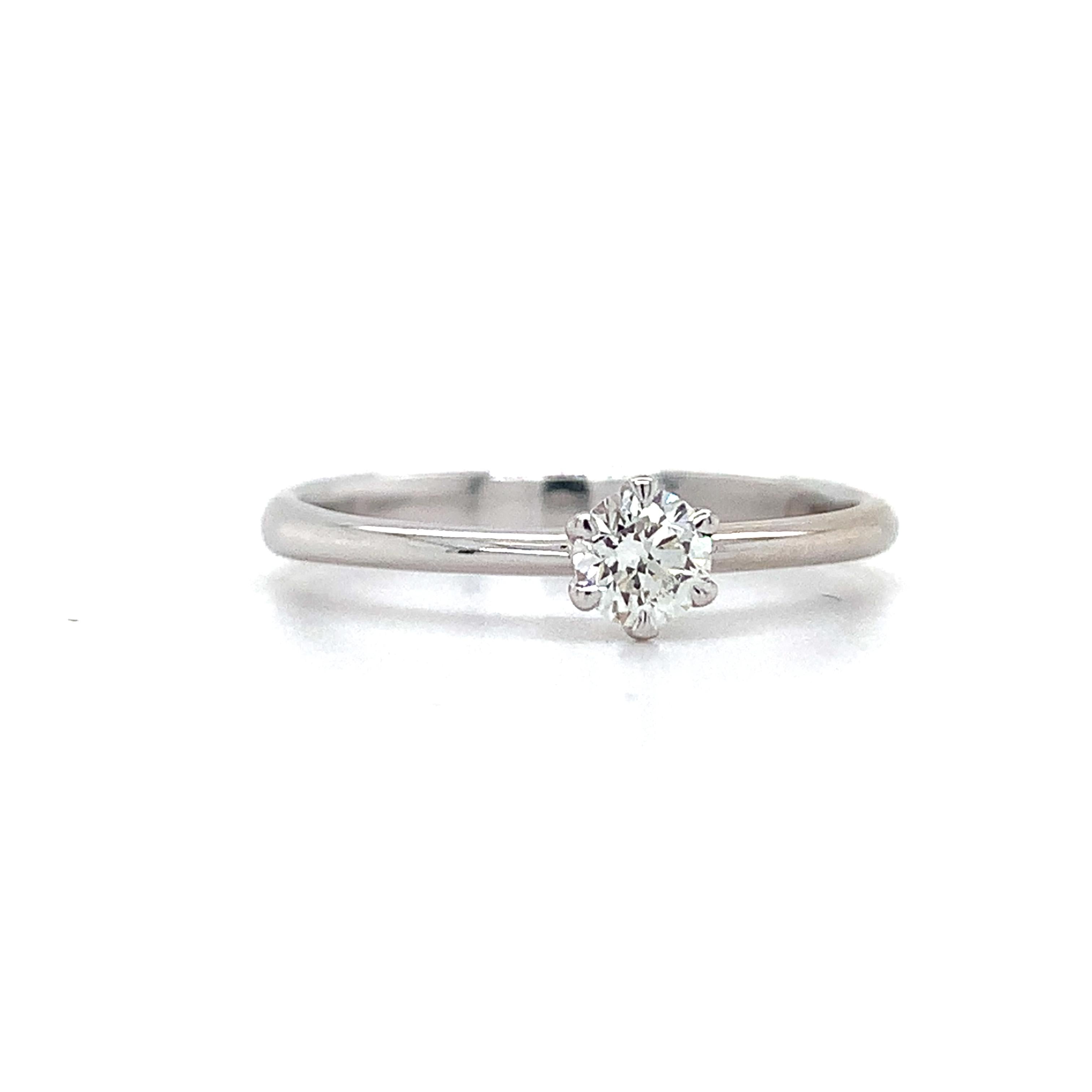 18K White Gold 6 Prongs .20CTW Round Cut Diamond Slender Solitaire Ring Size 5.5
