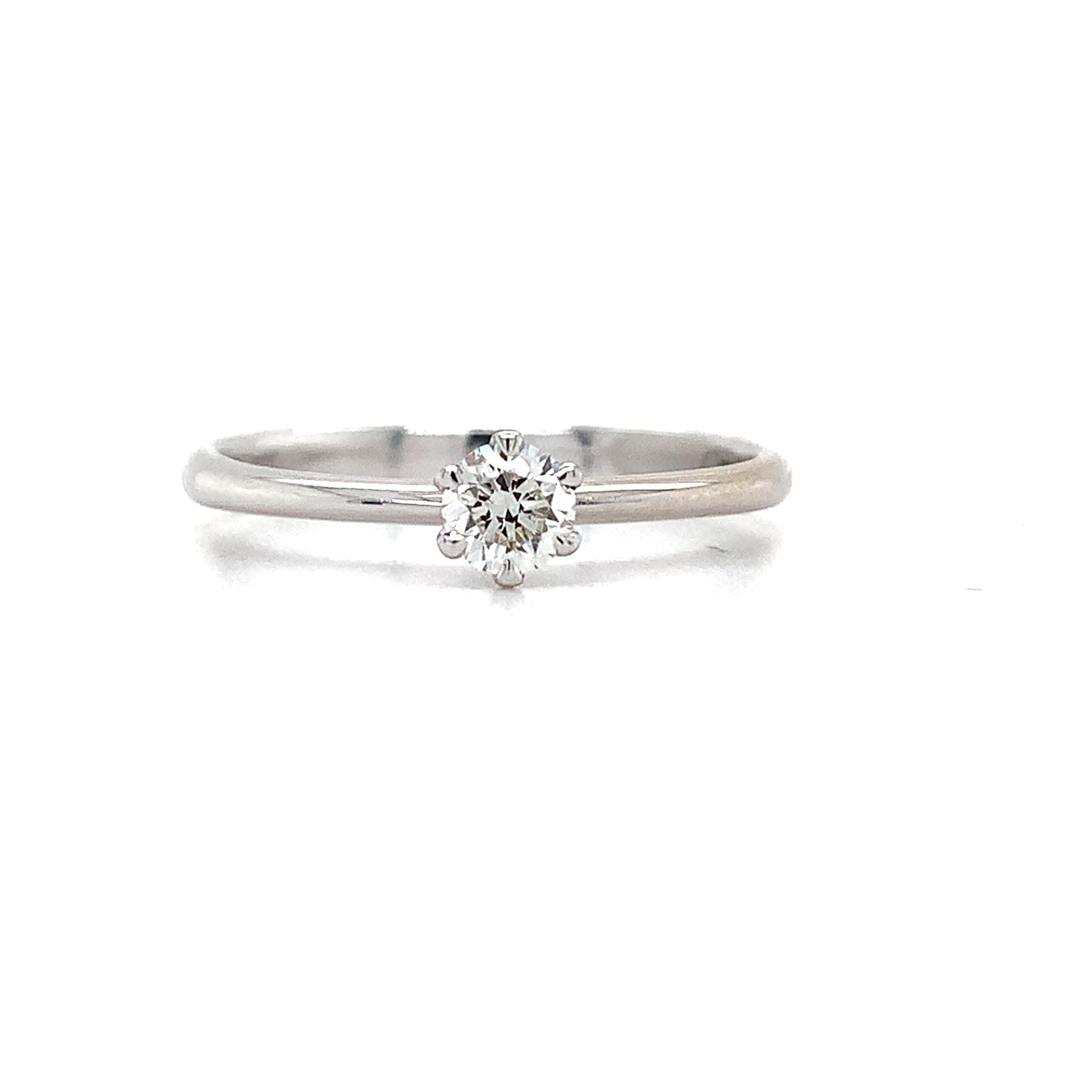 18K White Gold 6 Prongs .20CTW Round Cut Diamond Slender Solitaire Ring Size 5.5