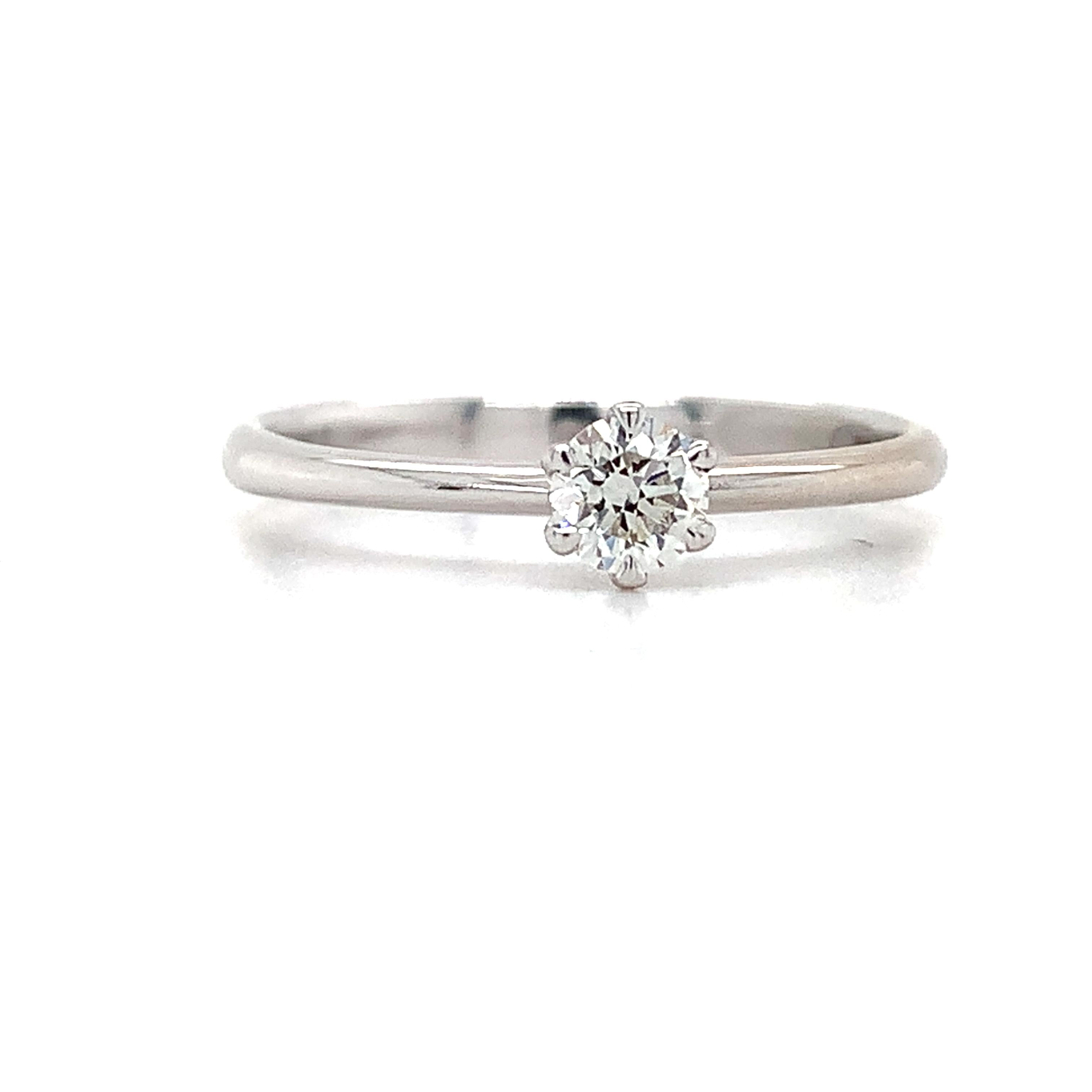 18K White Gold 6 Prongs .20CTW Round Cut Diamond Slender Solitaire Ring Size 5.5