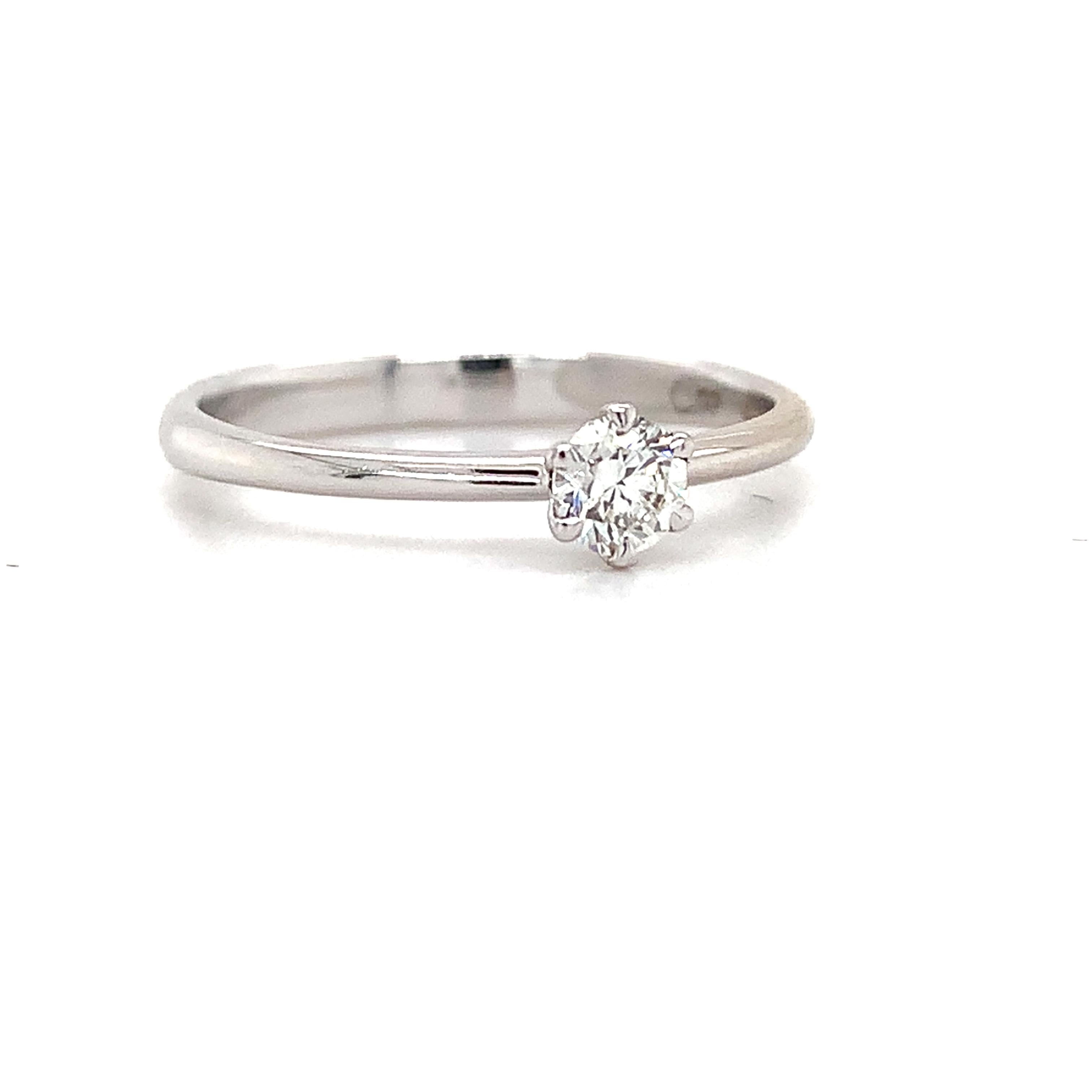 18K White Gold 6 Prongs .20CTW Round Cut Diamond Slender Solitaire Ring Size 5.5
