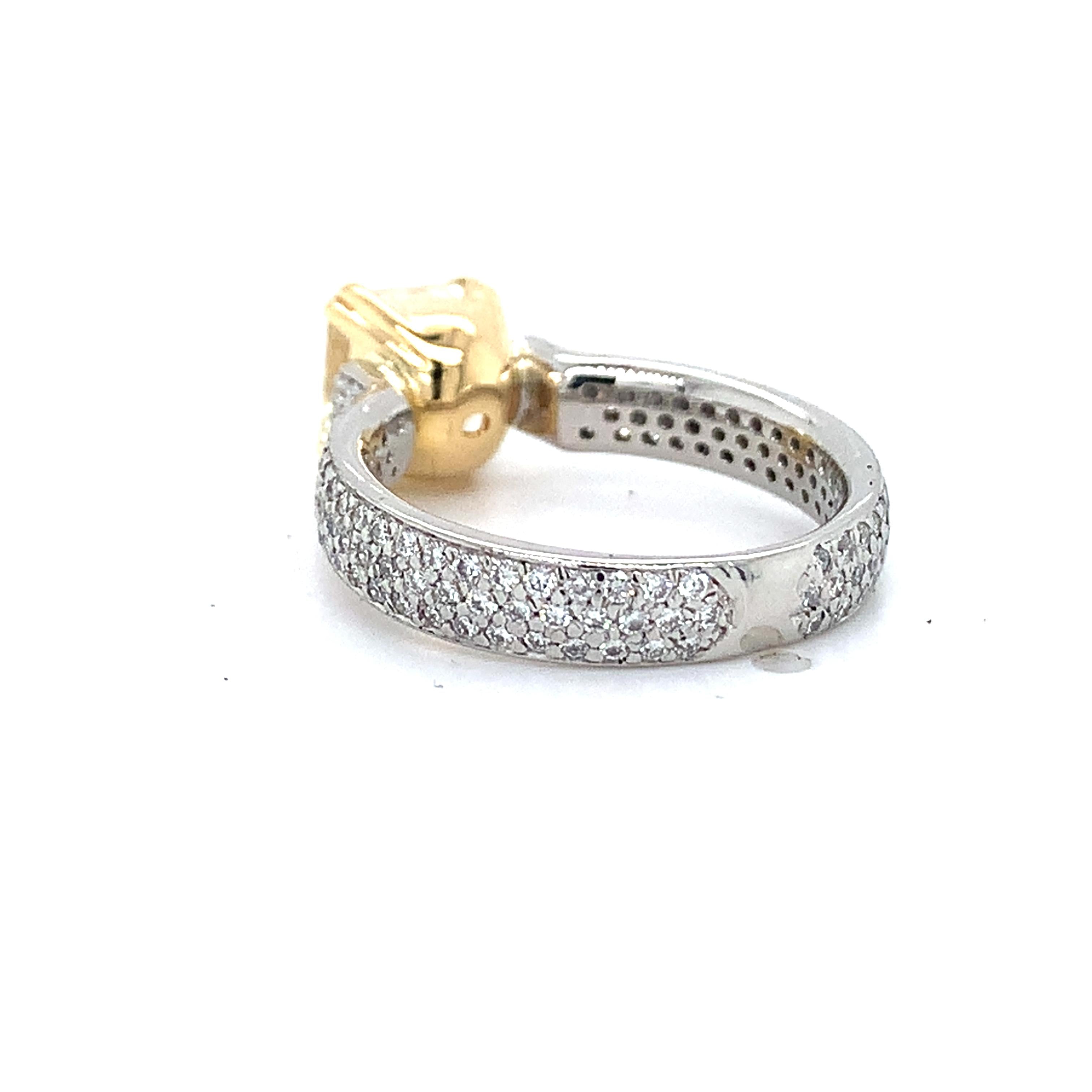 Platinum & 18K Yellow Gold 2CT Fancy Yellow Radiant Cut And Pave Diamond Ring