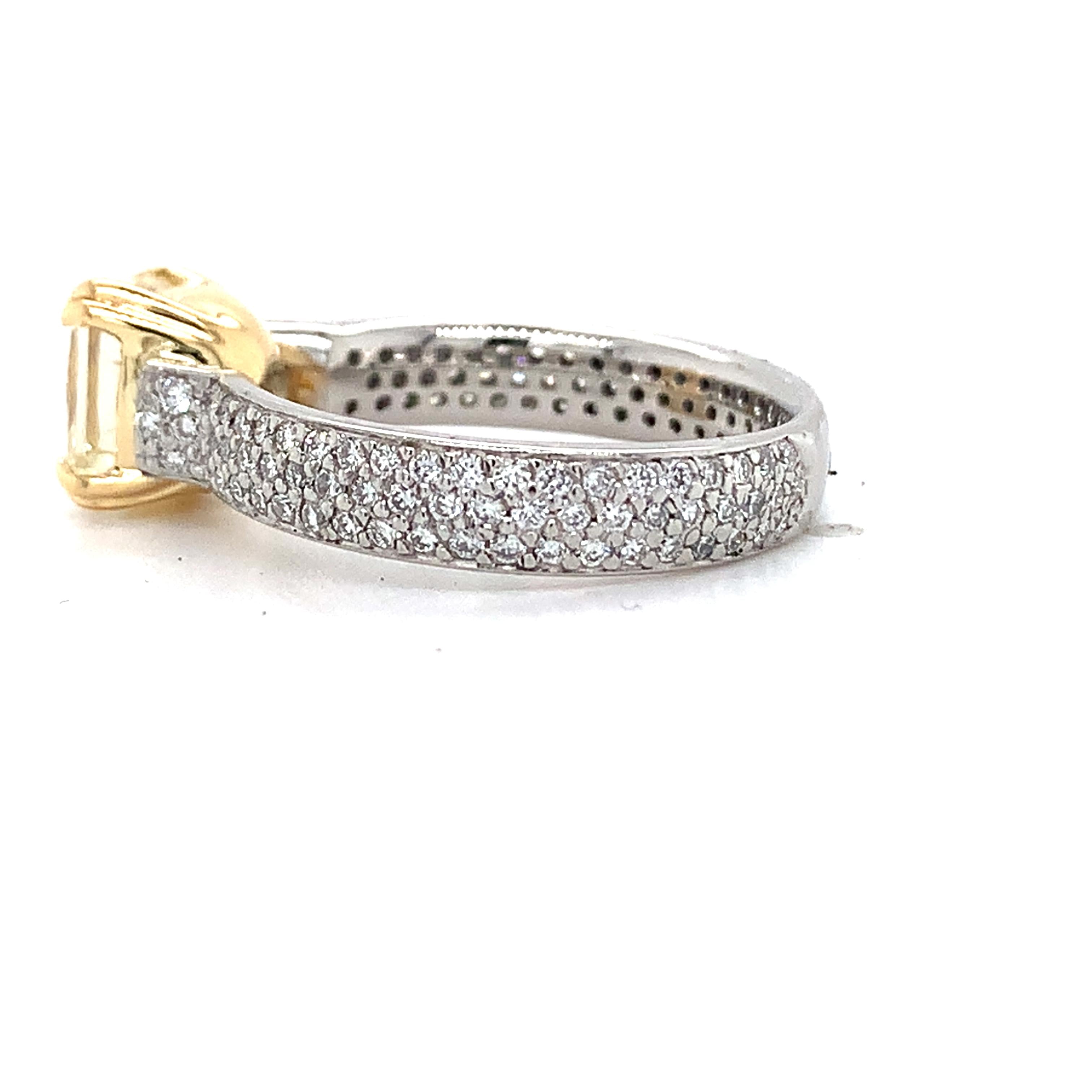 Platinum & 18K Yellow Gold 2CT Fancy Yellow Radiant Cut And Pave Diamond Ring