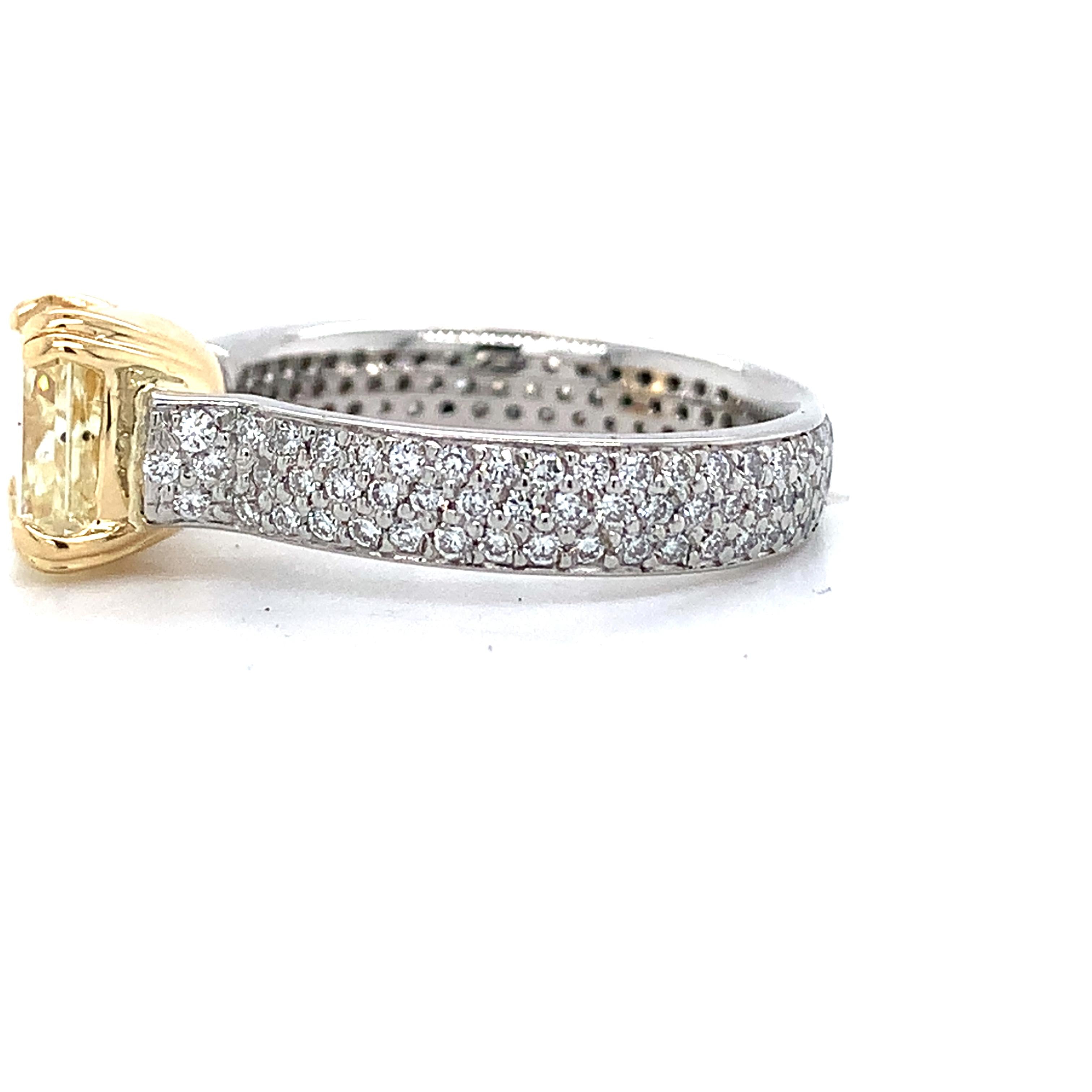 Platinum & 18K Yellow Gold 2CT Fancy Yellow Radiant Cut And Pave Diamond Ring