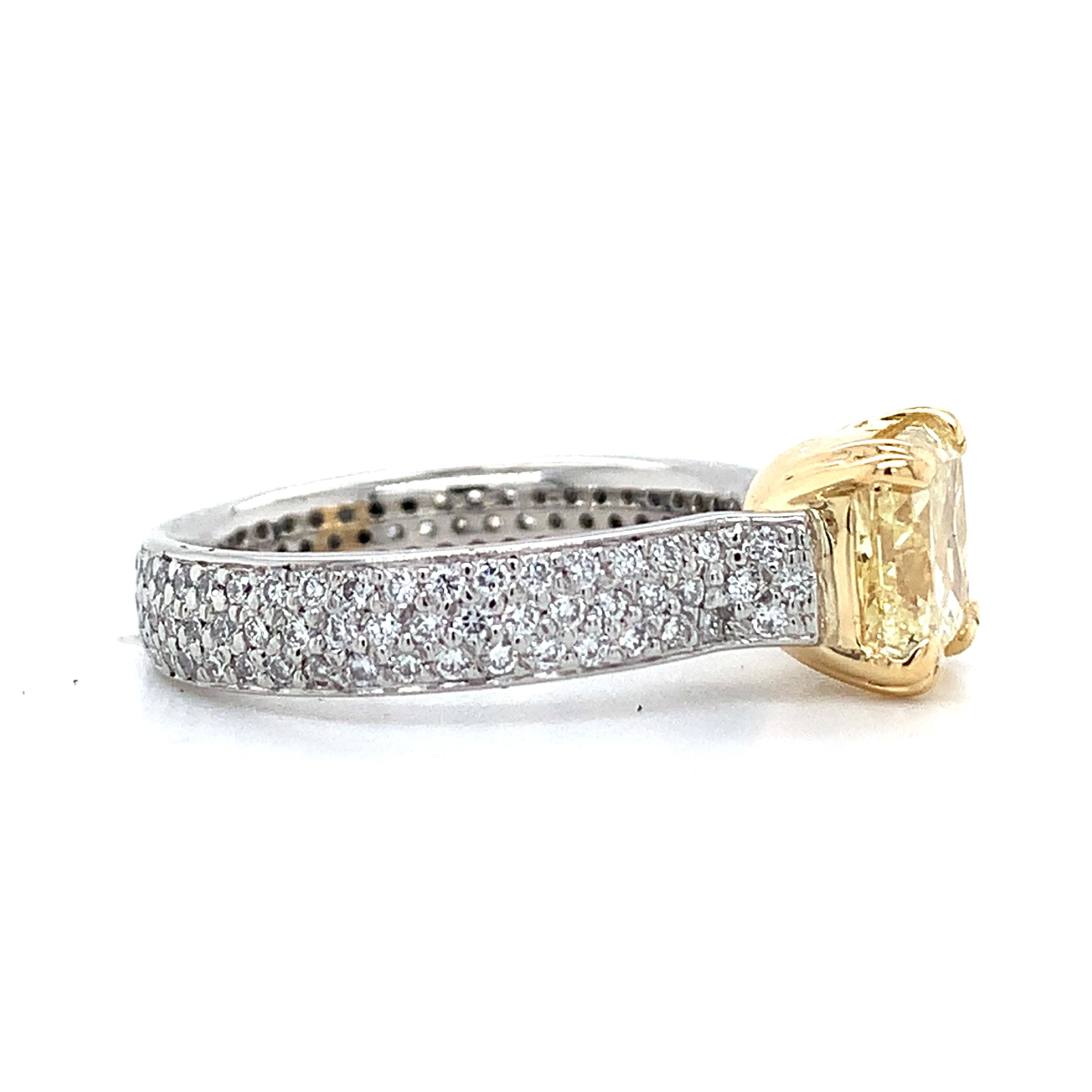 Platinum & 18K Yellow Gold 2CT Fancy Yellow Radiant Cut And Pave Diamond Ring