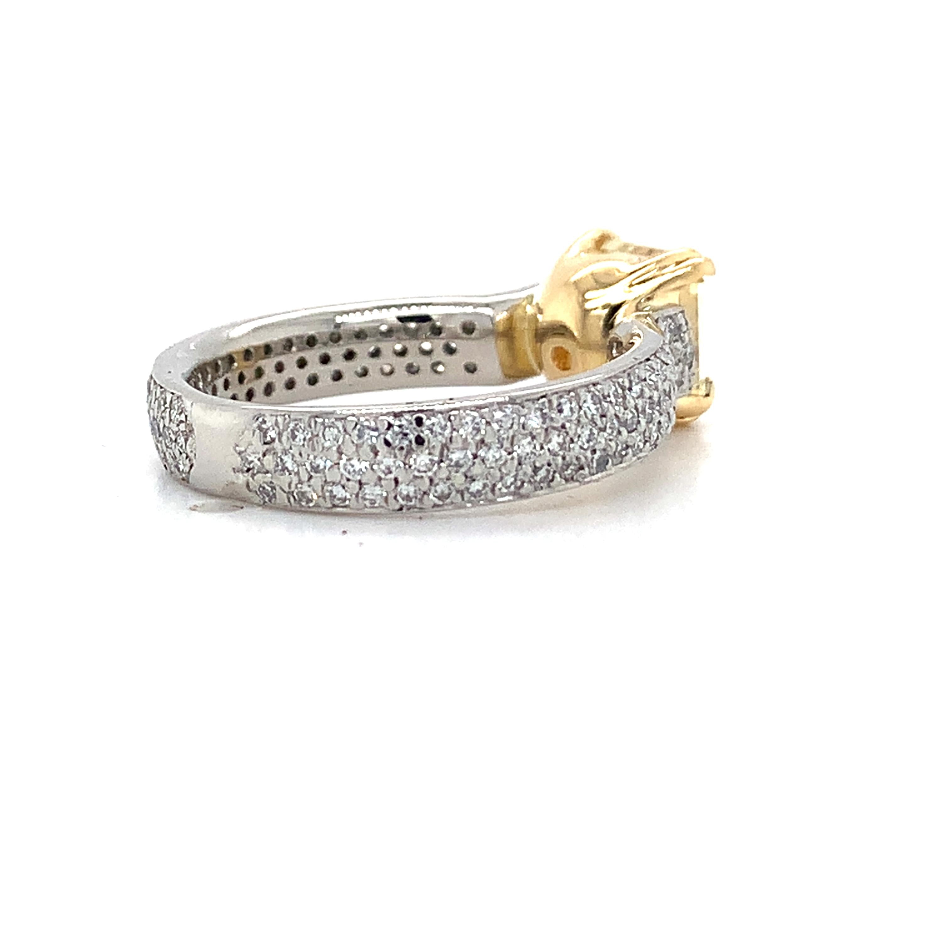 Platinum & 18K Yellow Gold 2CT Fancy Yellow Radiant Cut And Pave Diamond Ring