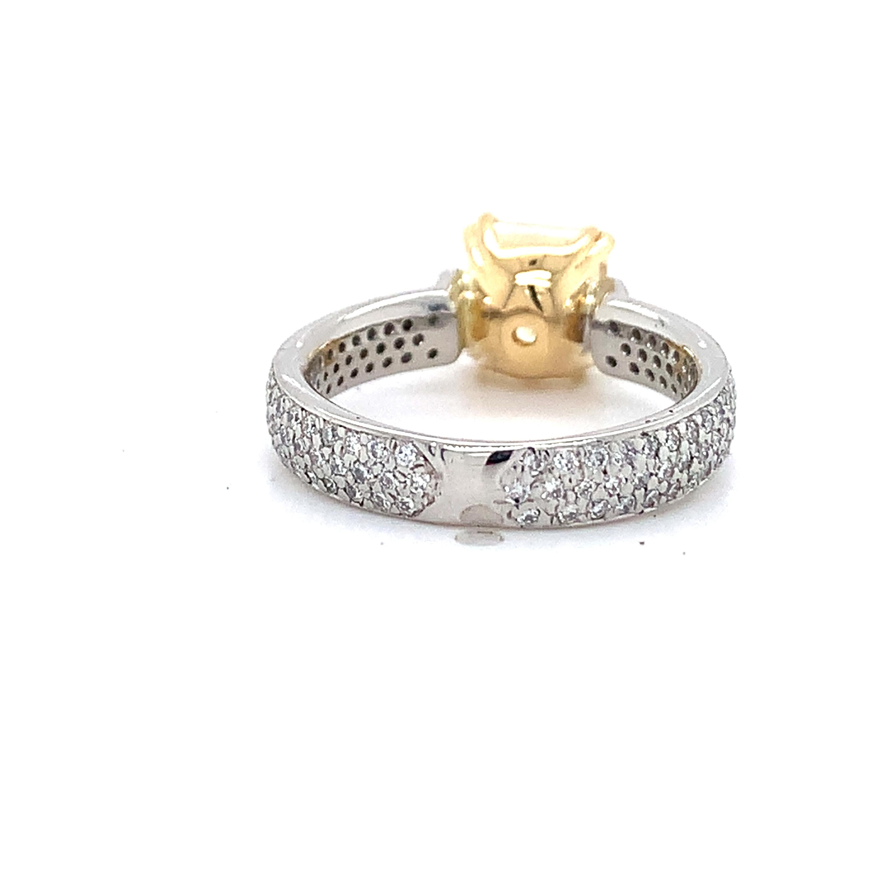 Platinum & 18K Yellow Gold 2CT Fancy Yellow Radiant Cut And Pave Diamond Ring