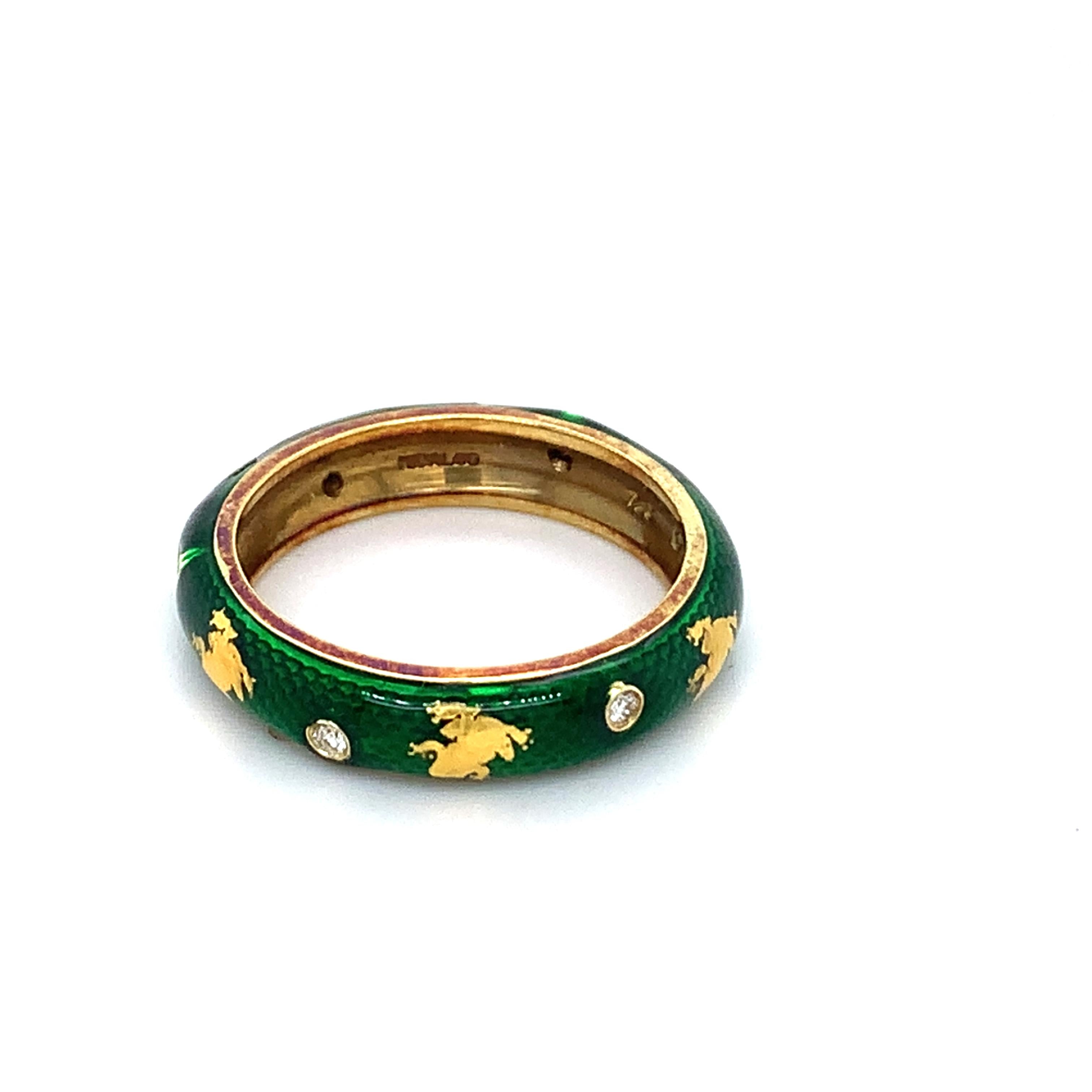 Hidalgo 18K Yellow Gold Green Snakeskin Enamel Bezel Diamond Frog Band Ring