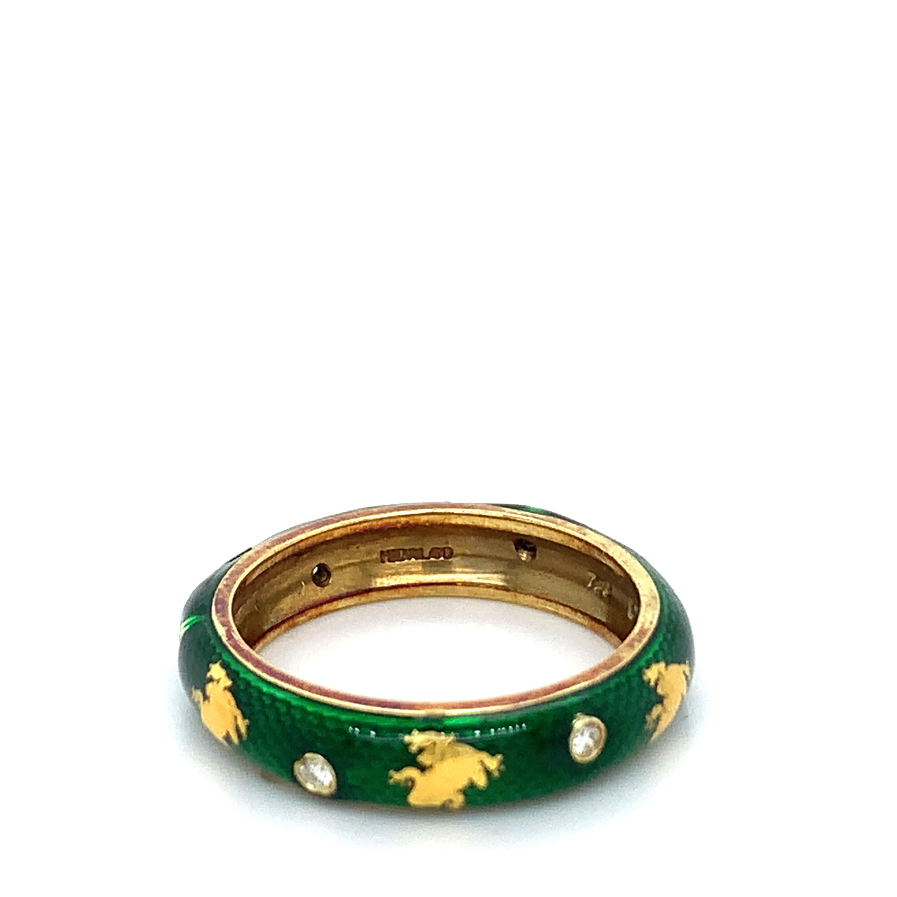 Hidalgo 18K Yellow Gold Green Snakeskin Enamel Bezel Diamond Frog Band Ring