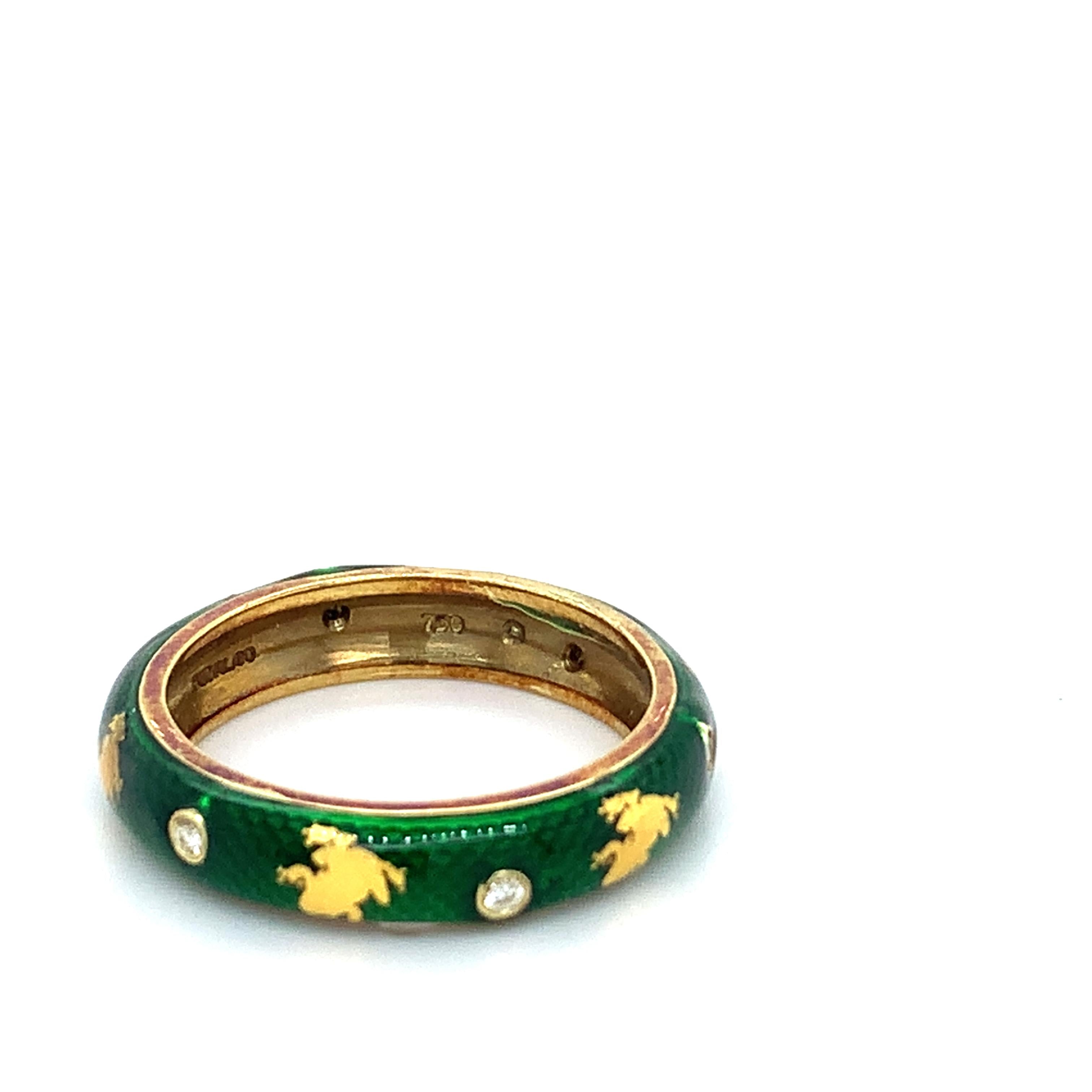 Hidalgo 18K Yellow Gold Green Snakeskin Enamel Bezel Diamond Frog Band Ring