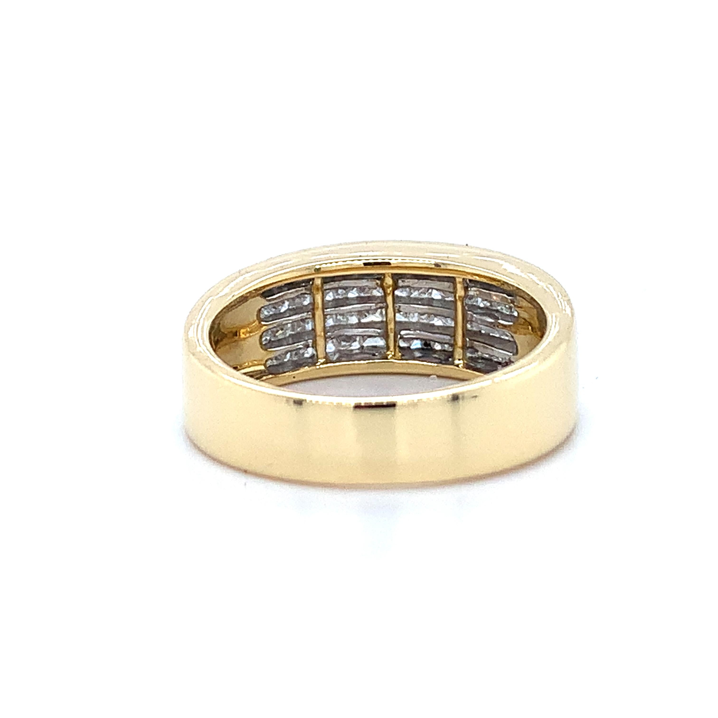 Men's 18K Yellow Gold Invisible Set Princess Diamond Wide Band Ring Size 7