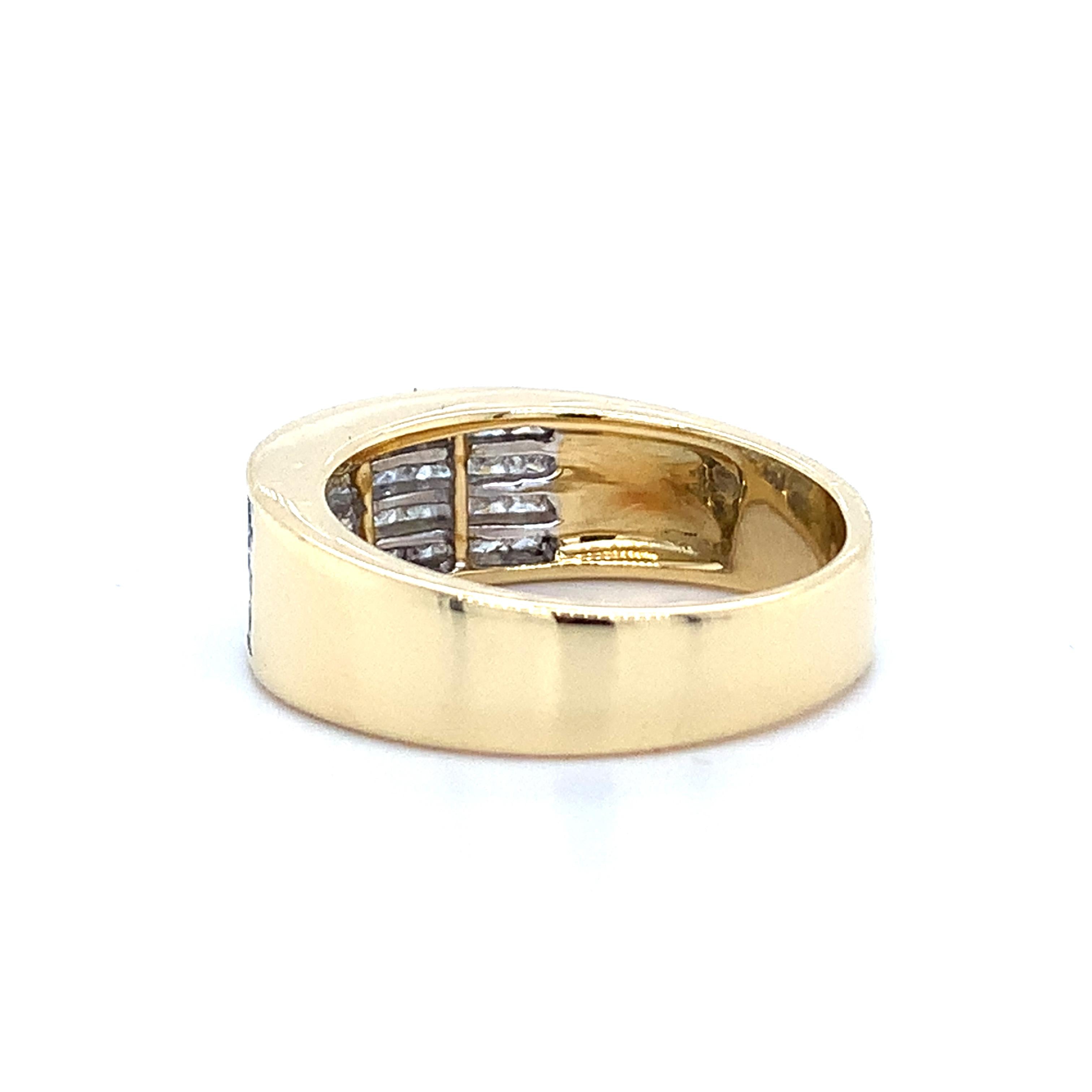 Men's 18K Yellow Gold Invisible Set Princess Diamond Wide Band Ring Size 7