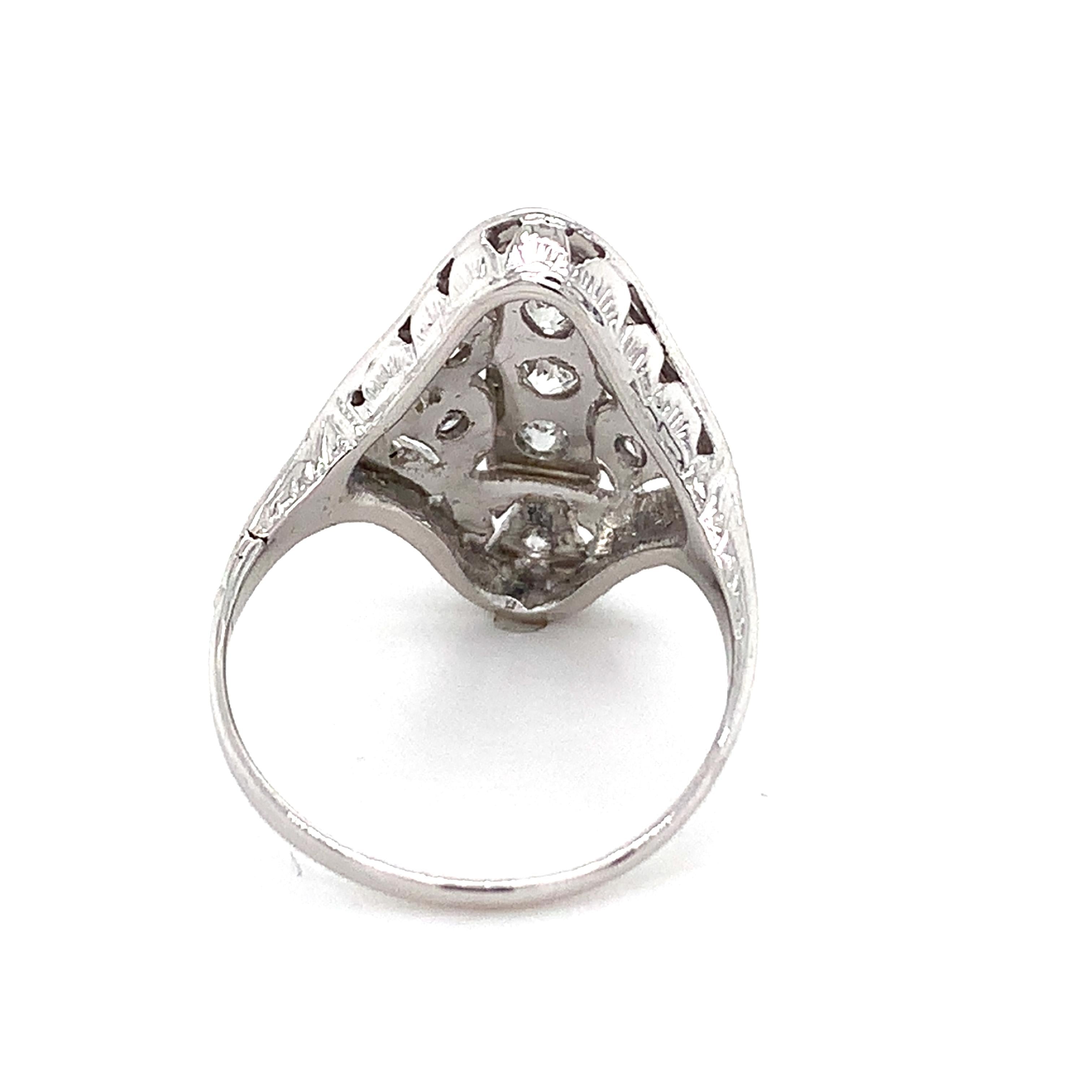 Antique Art Deco Platinum Round Brilliant Cut White Diamond Filigree Ring Size 6
