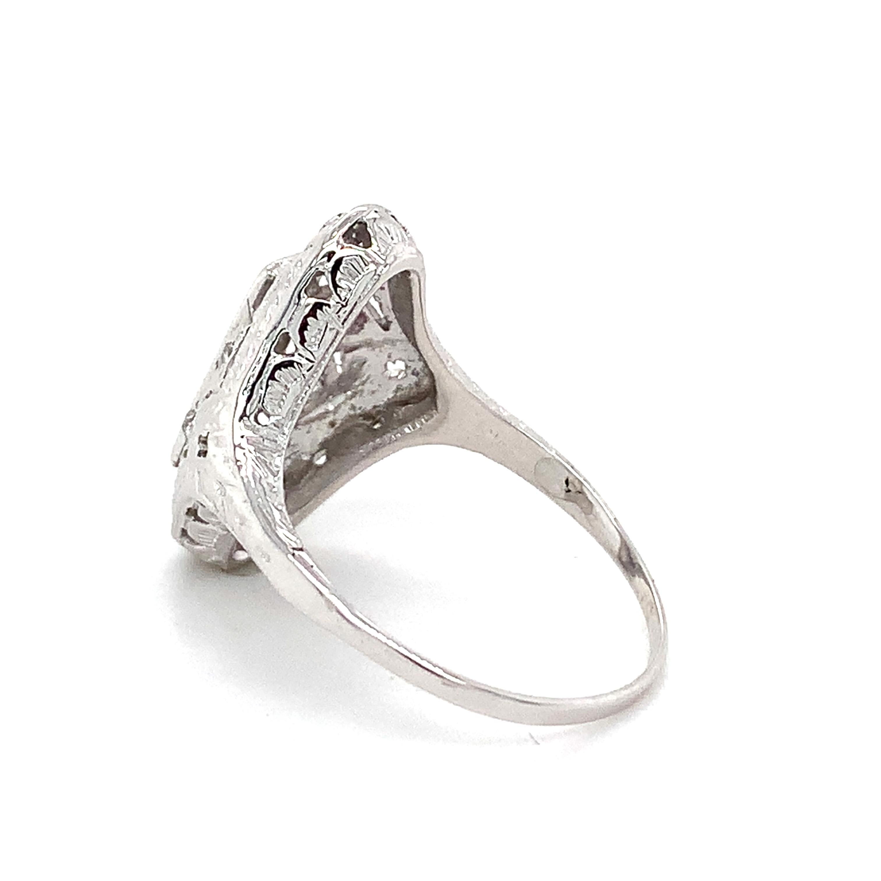 Antique Art Deco Platinum Round Brilliant Cut White Diamond Filigree Ring Size 6