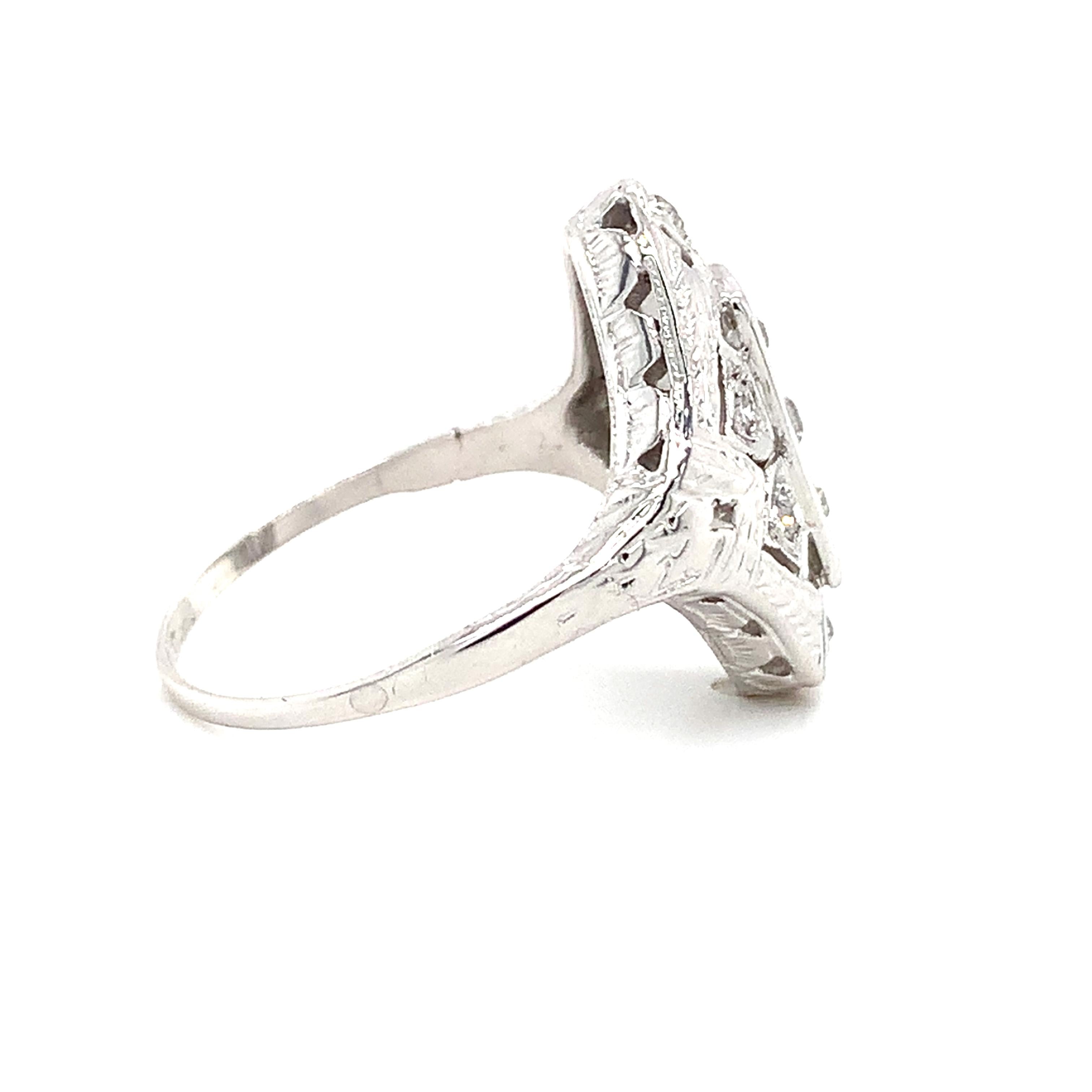 Antique Art Deco Platinum Round Brilliant Cut White Diamond Filigree Ring Size 6