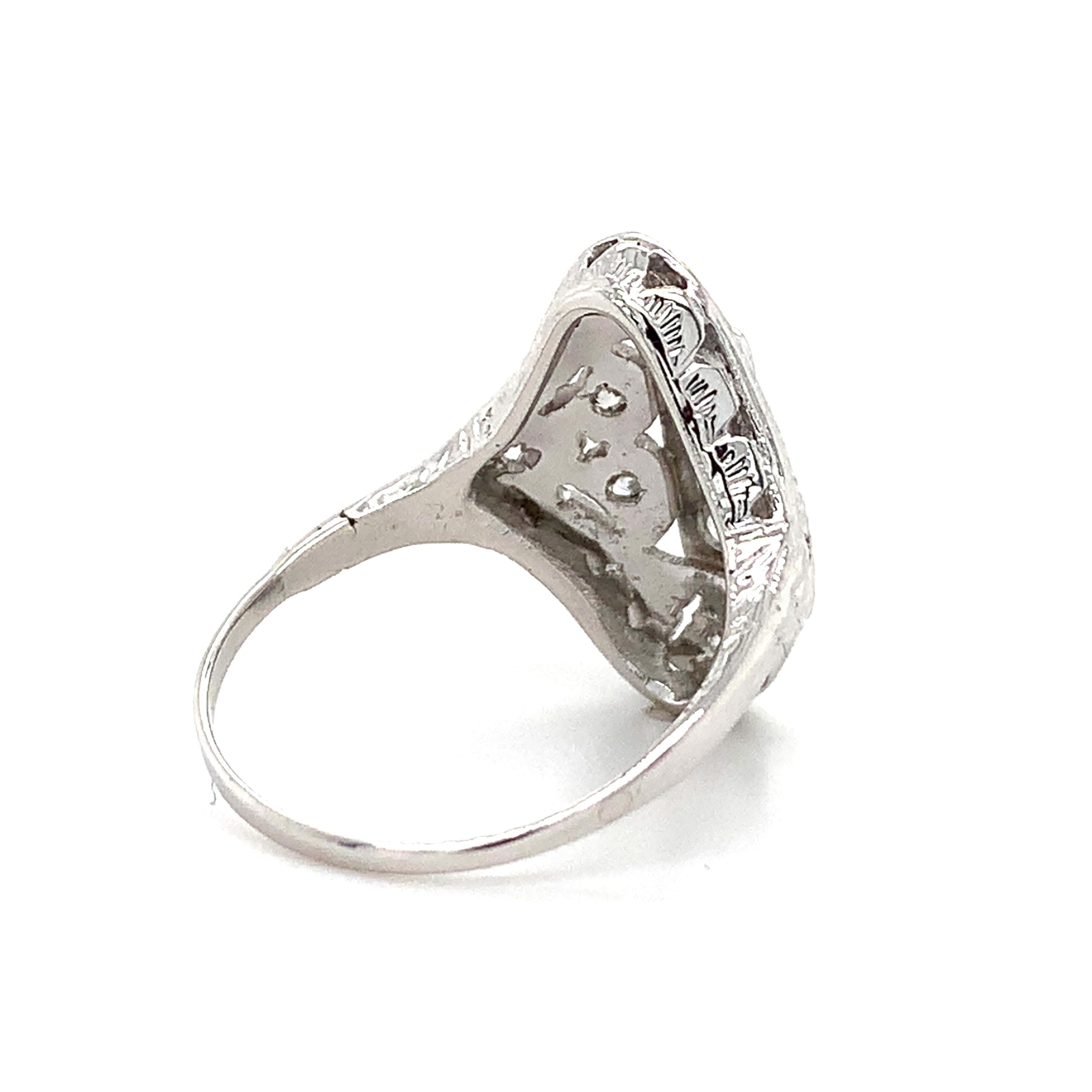 Antique Art Deco Platinum Round Brilliant Cut White Diamond Filigree Ring Size 6